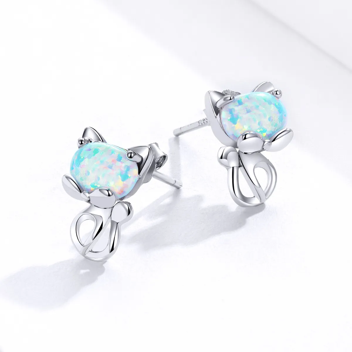 Pandora Style Opal Cute Cat Stud Earrings - SCE828