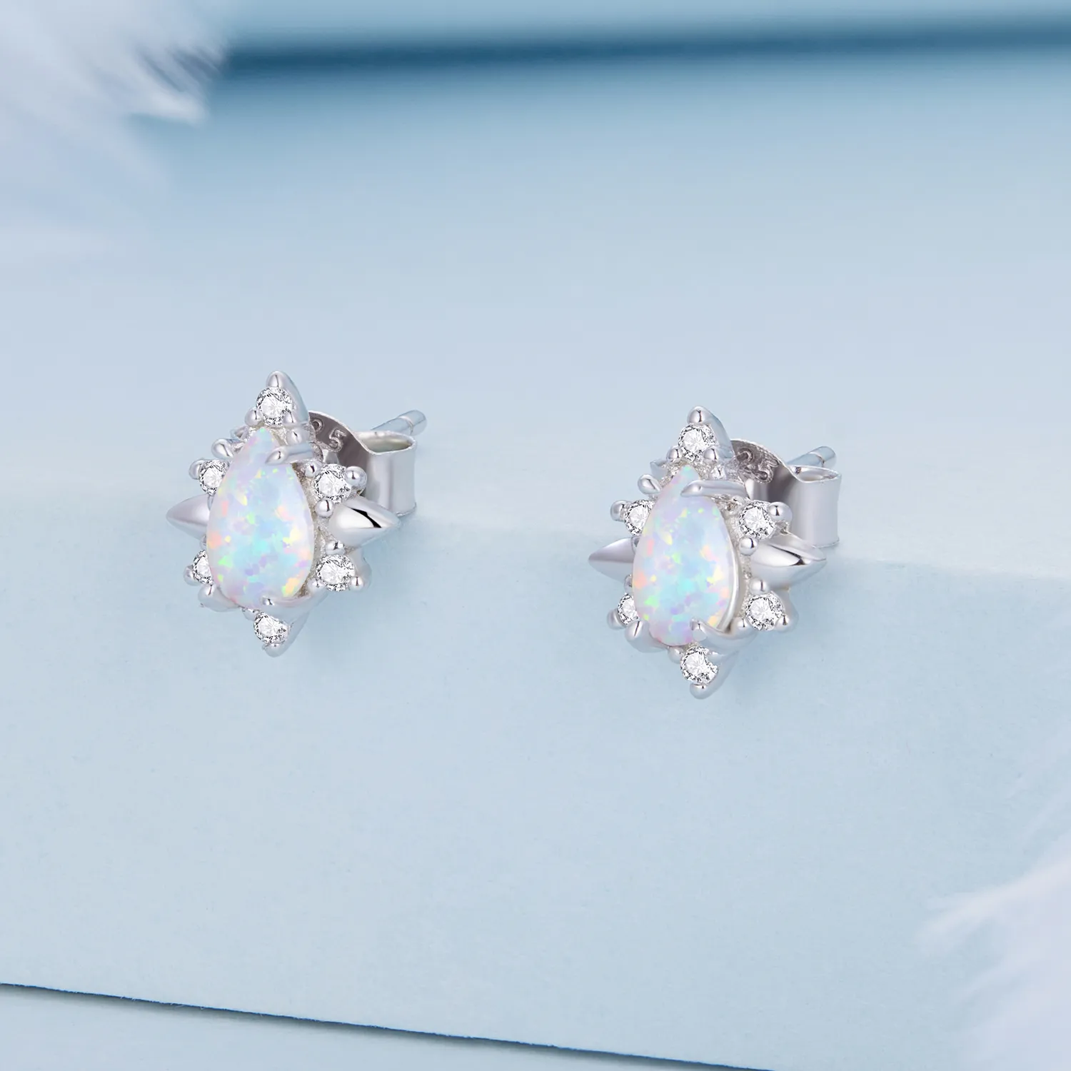 Pandora Style Opal Drop Stud Earrings - BSE685