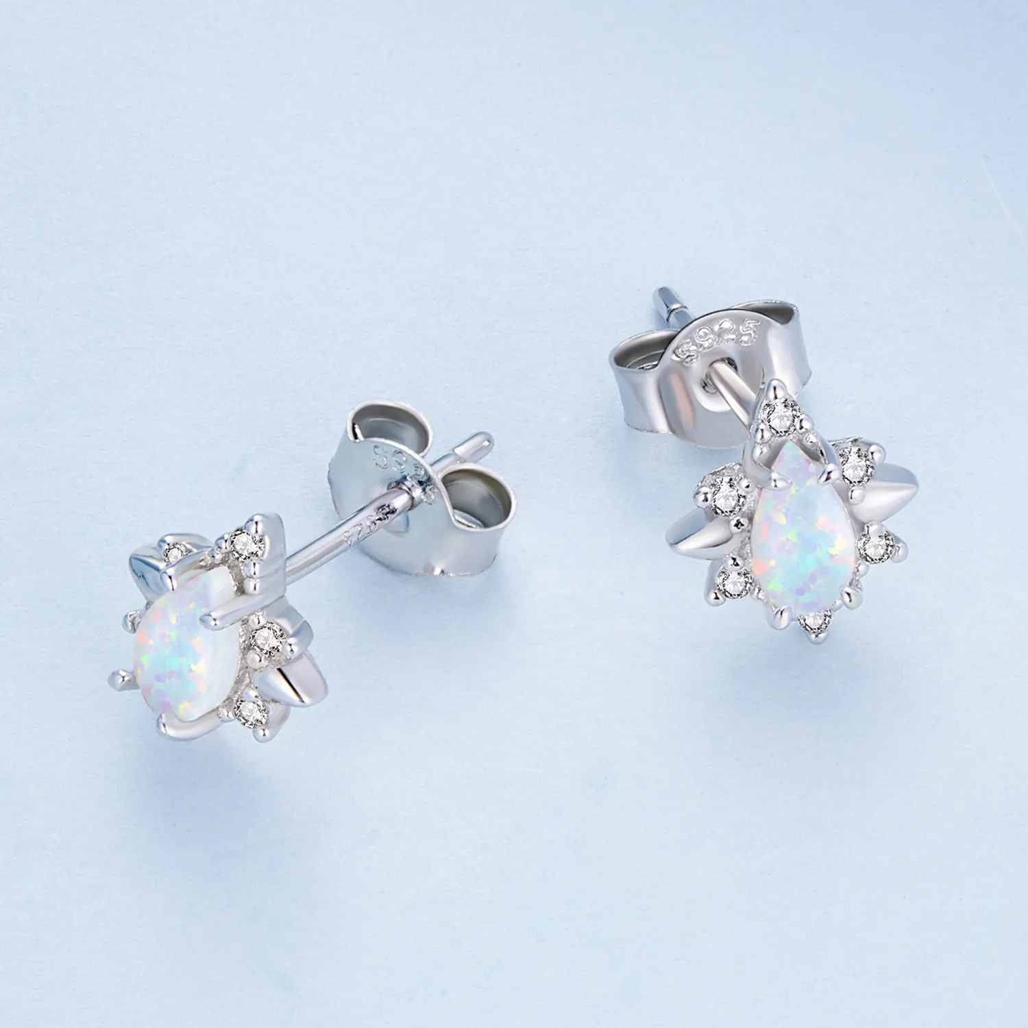 Pandora Style Opal Drop Stud Earrings - BSE685