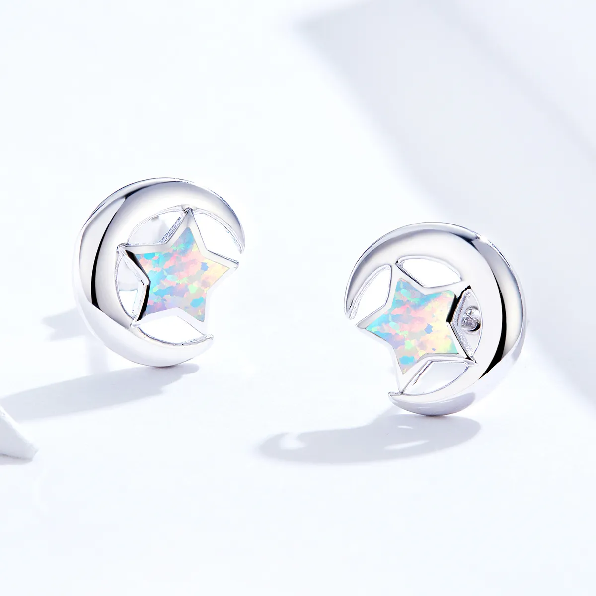 Pandora Style Opal Moon Stud Earrings - SCE816-A