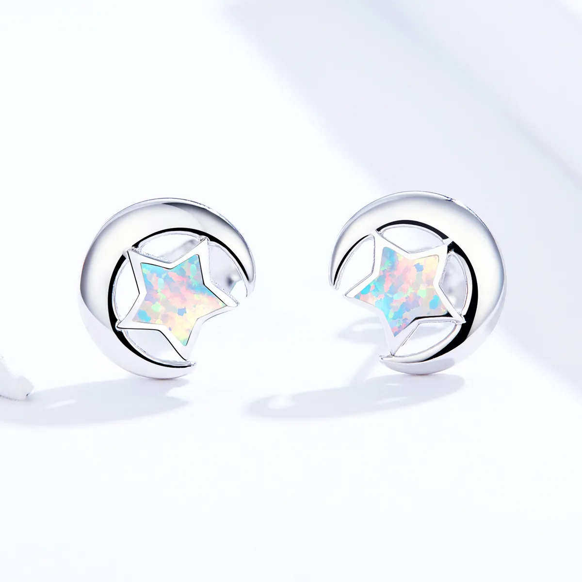 Pandora Style Opal Moon Stud Earrings - SCE816-A