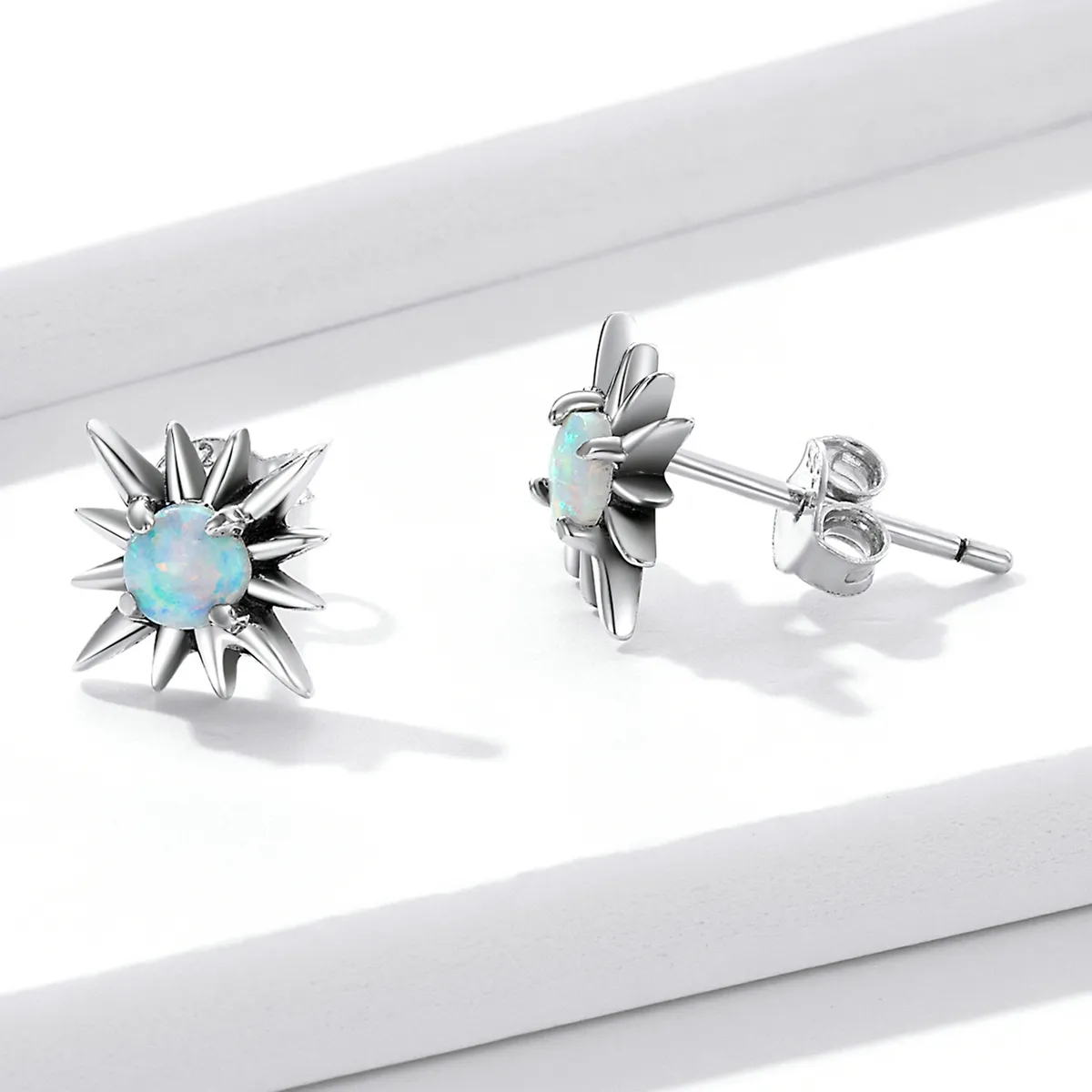 Pandora Style Opal Star Stud Earrings - BSE581