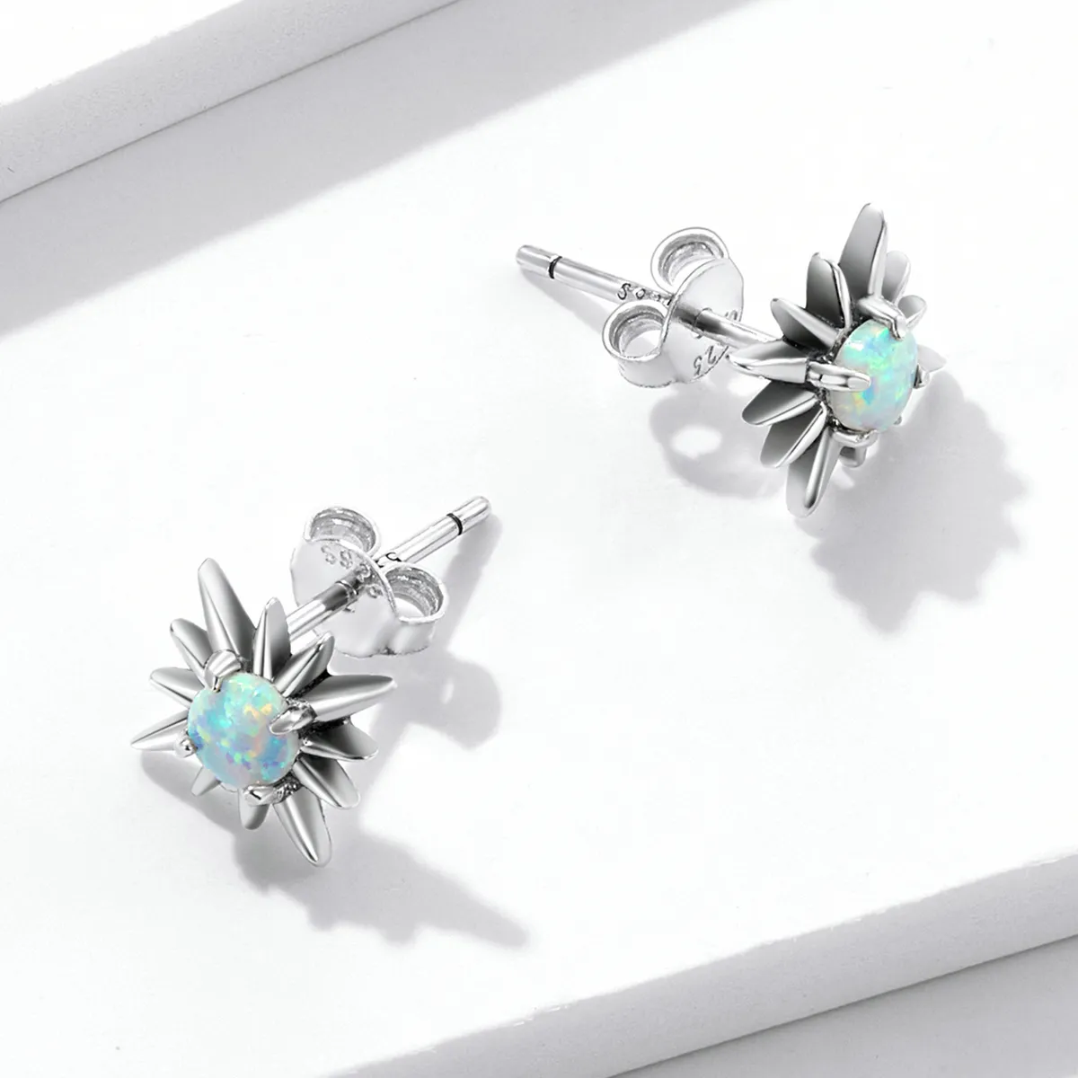 Pandora Style Opal Star Stud Earrings - BSE581