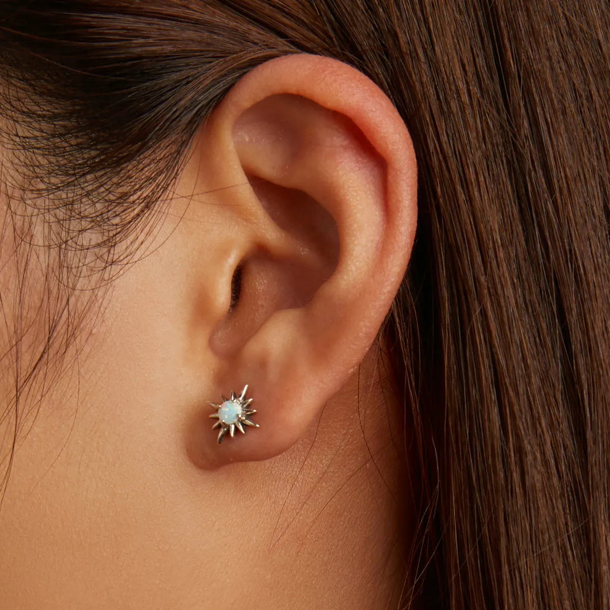 Pandora Style Opal Star Stud Earrings - BSE581