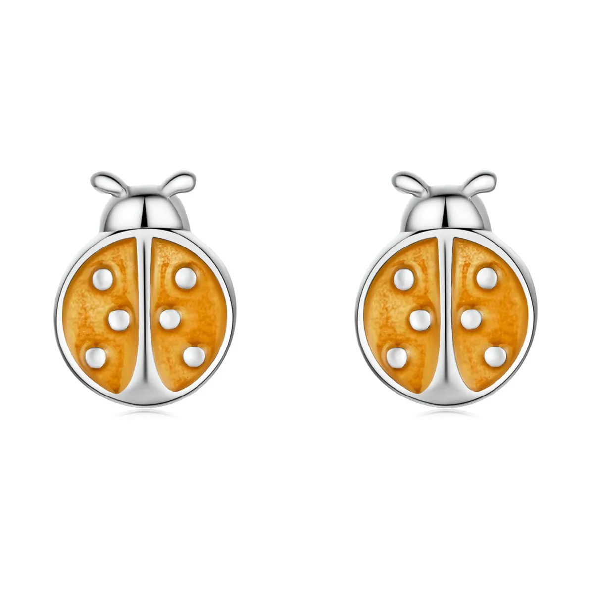 Pandora Style Orange Ladybug Stud Earrings - SCE1345