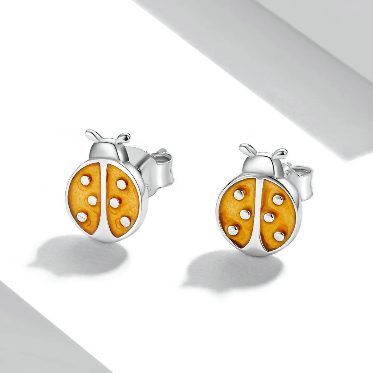 Pandora Style Orange Ladybug Stud Earrings - SCE1345