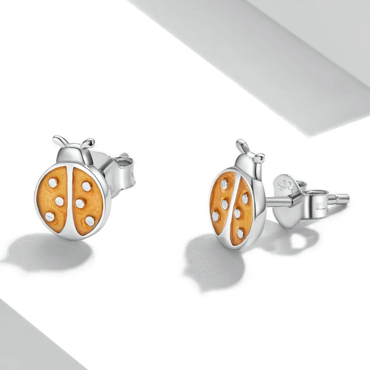 Pandora Style Orange Ladybug Stud Earrings - SCE1345