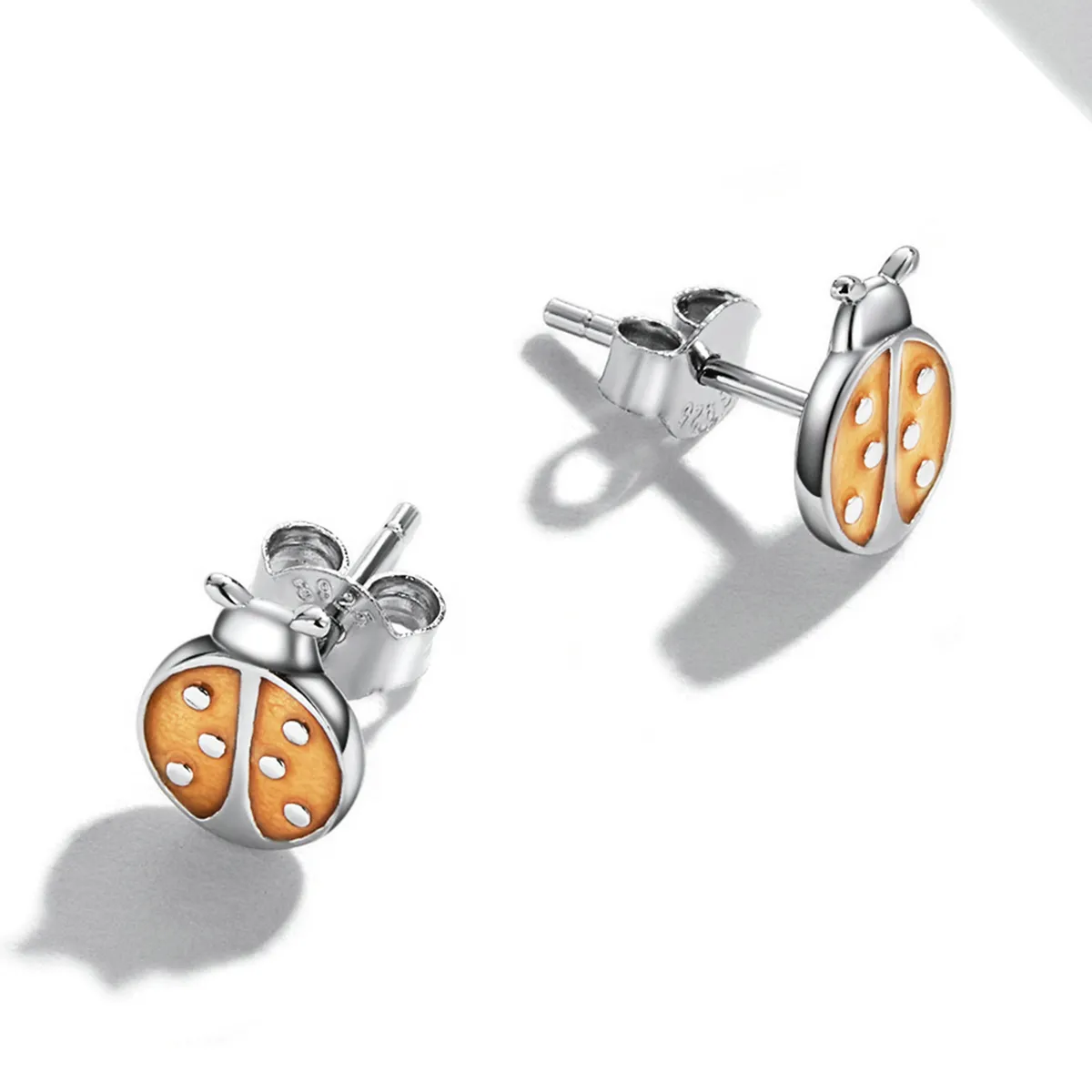 Pandora Style Orange Ladybug Stud Earrings - SCE1345