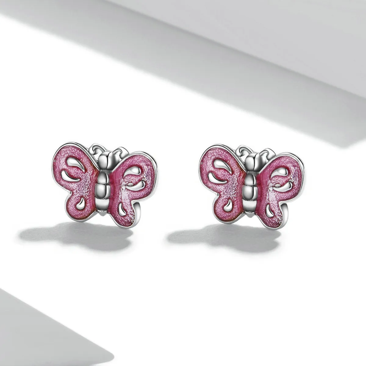 Pandora Style Pink Butterfly Stud Earrings - SCE1344