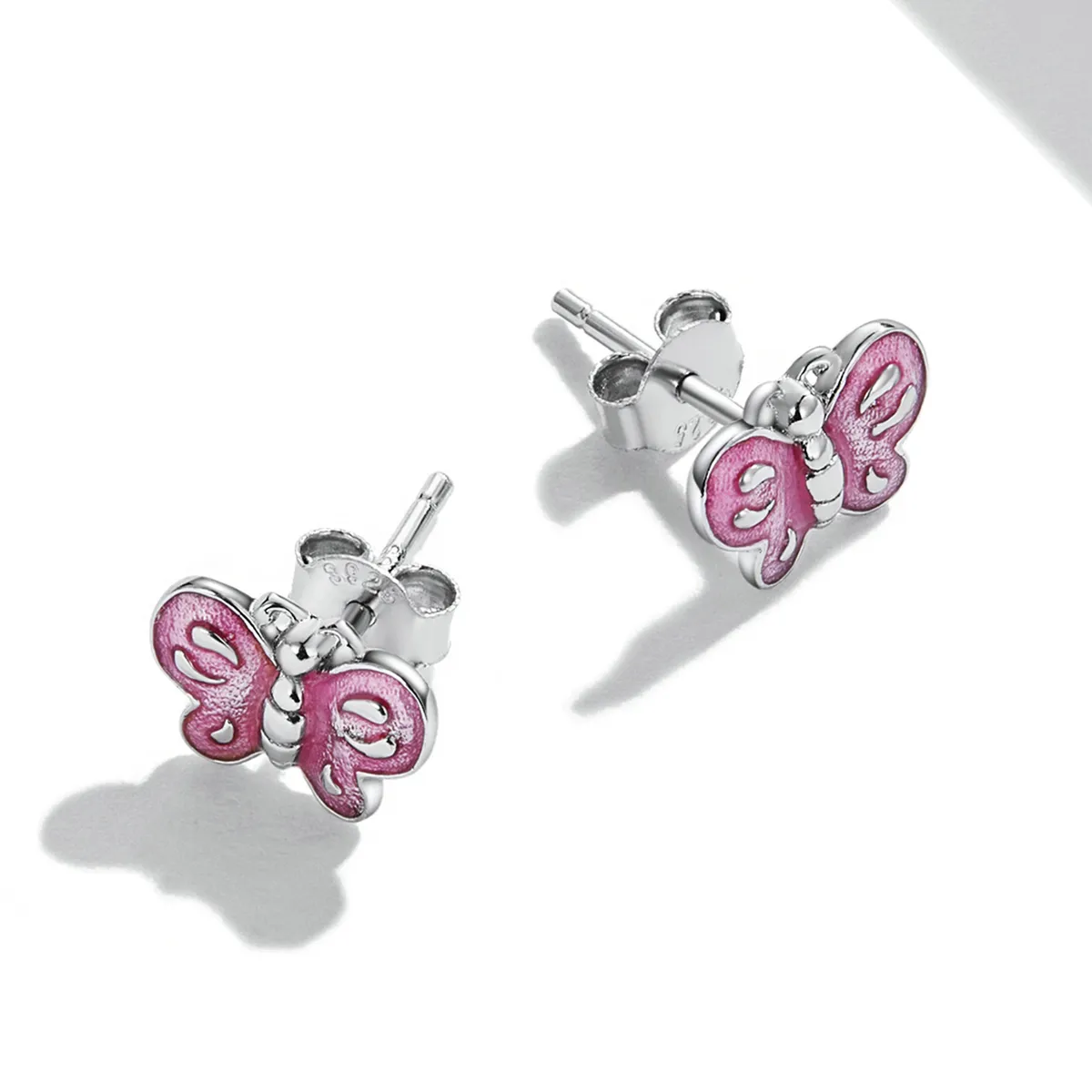 Pandora Style Pink Butterfly Stud Earrings - SCE1344