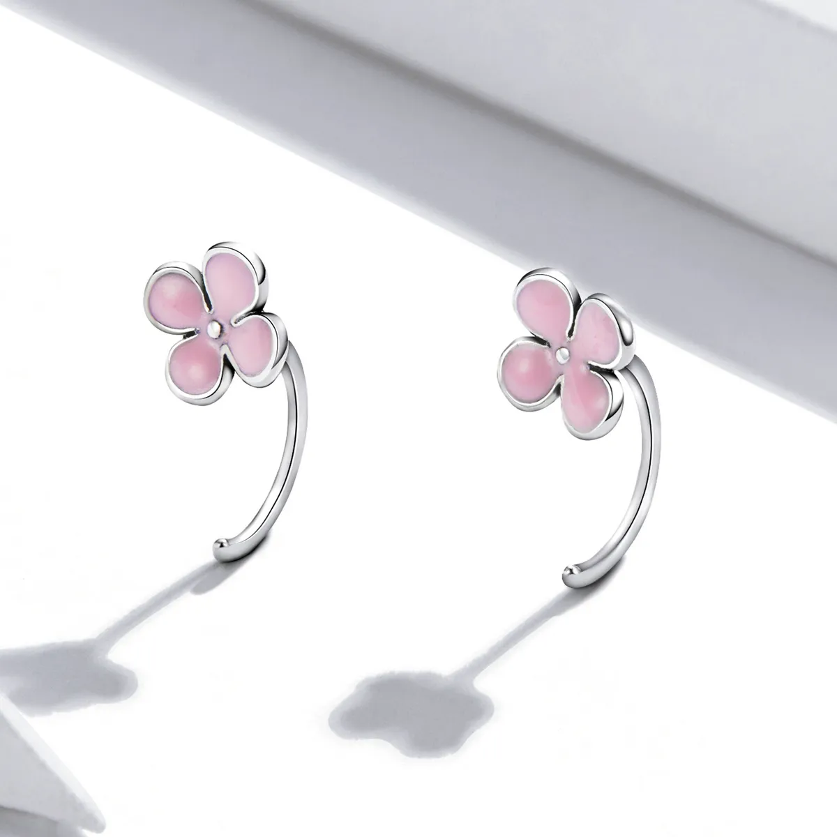 Pandora Style Pink Flowers Stud Earrings - SCE1286