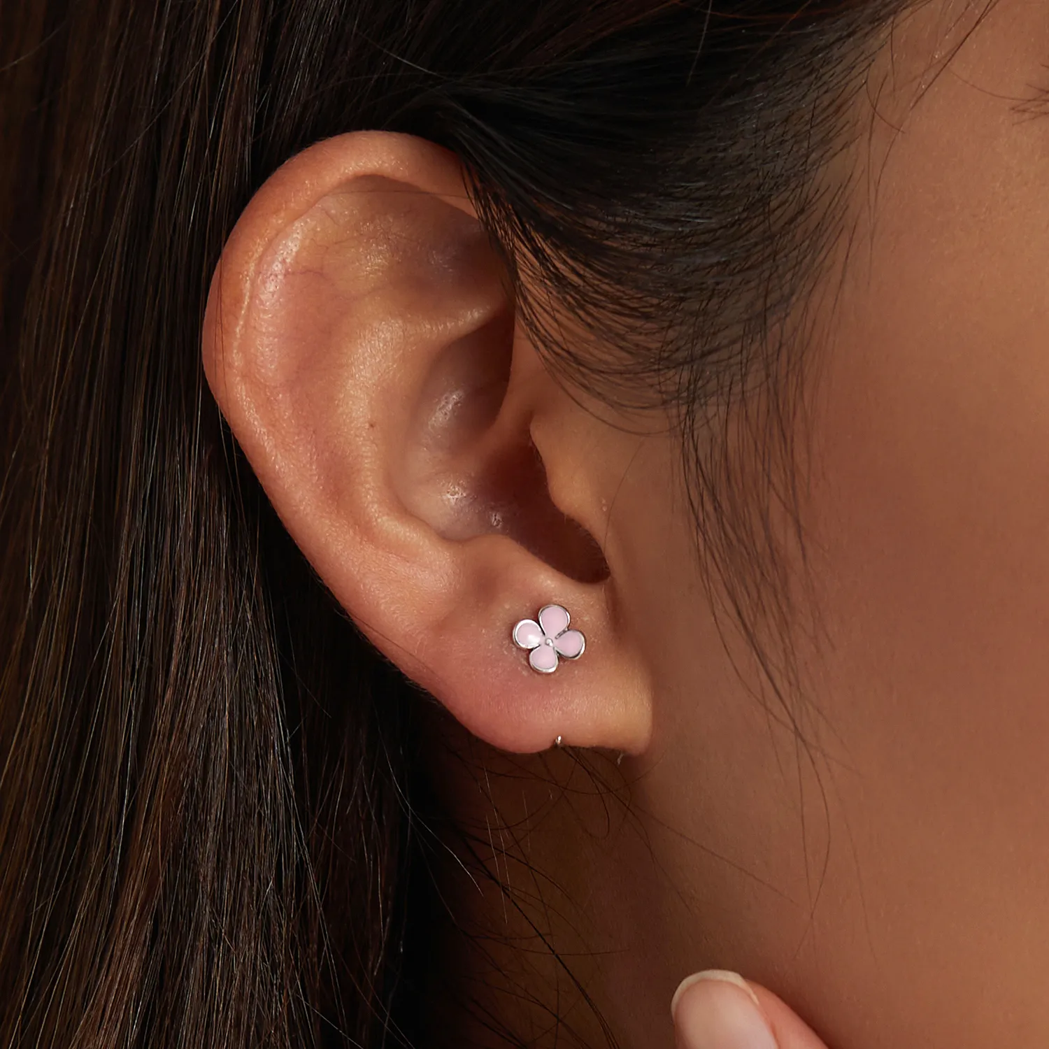 Pandora Style Pink Flowers Stud Earrings - SCE1286