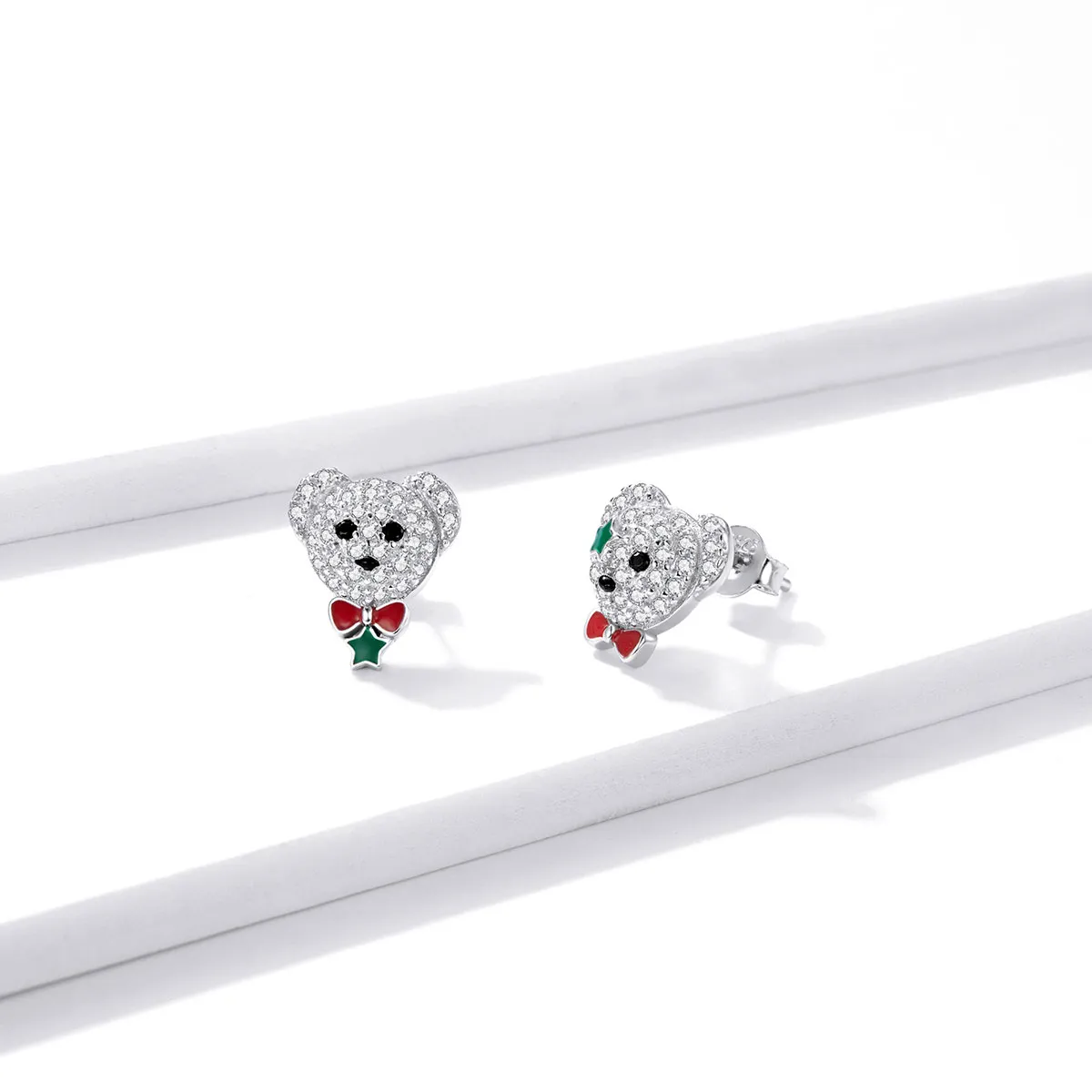 Pandora Style Playful Bear Stud Earrings - BSE437