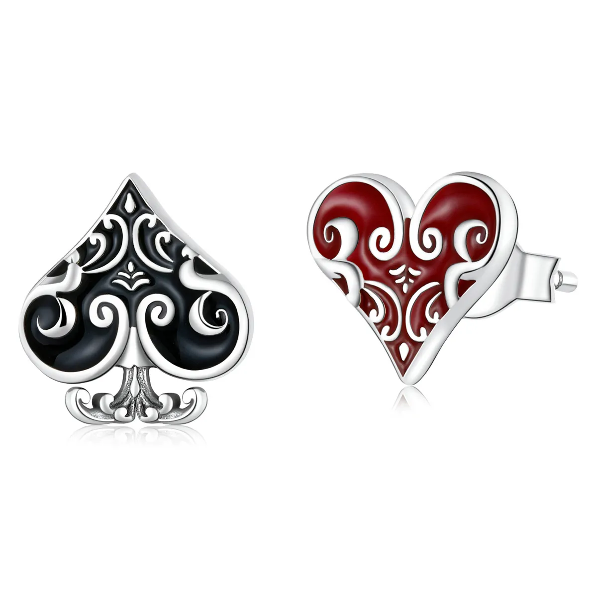 Pandora Style Poker Hearts Stud Earrings - SCE1378