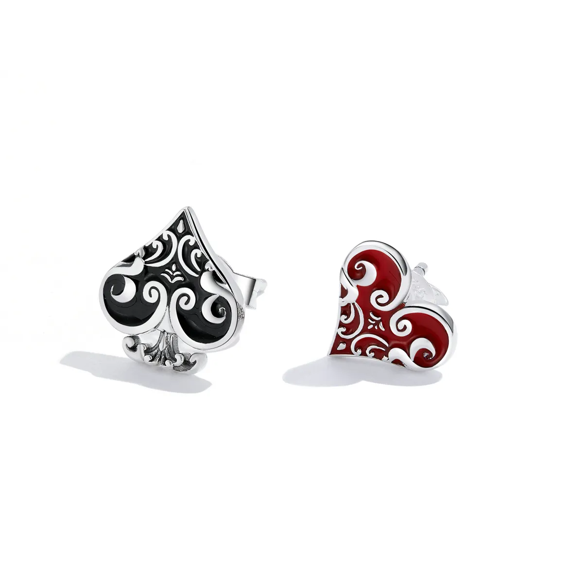 Pandora Style Poker Hearts Stud Earrings - SCE1378