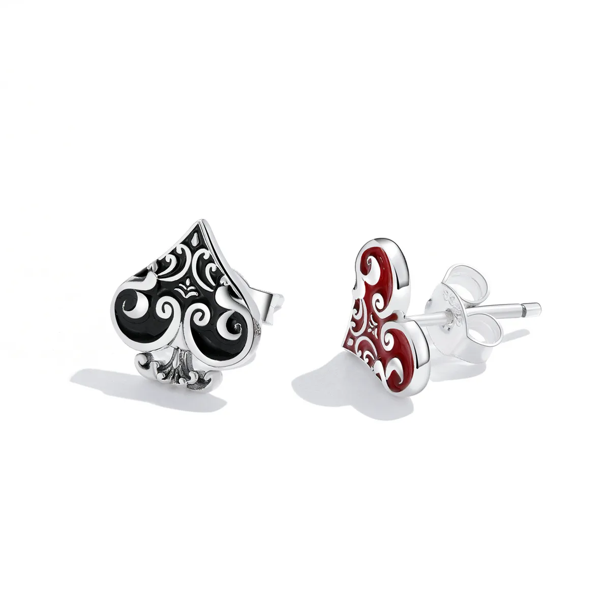 Pandora Style Poker Hearts Stud Earrings - SCE1378