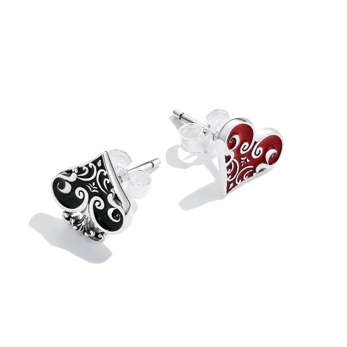 Pandora Style Poker Hearts Stud Earrings - SCE1378