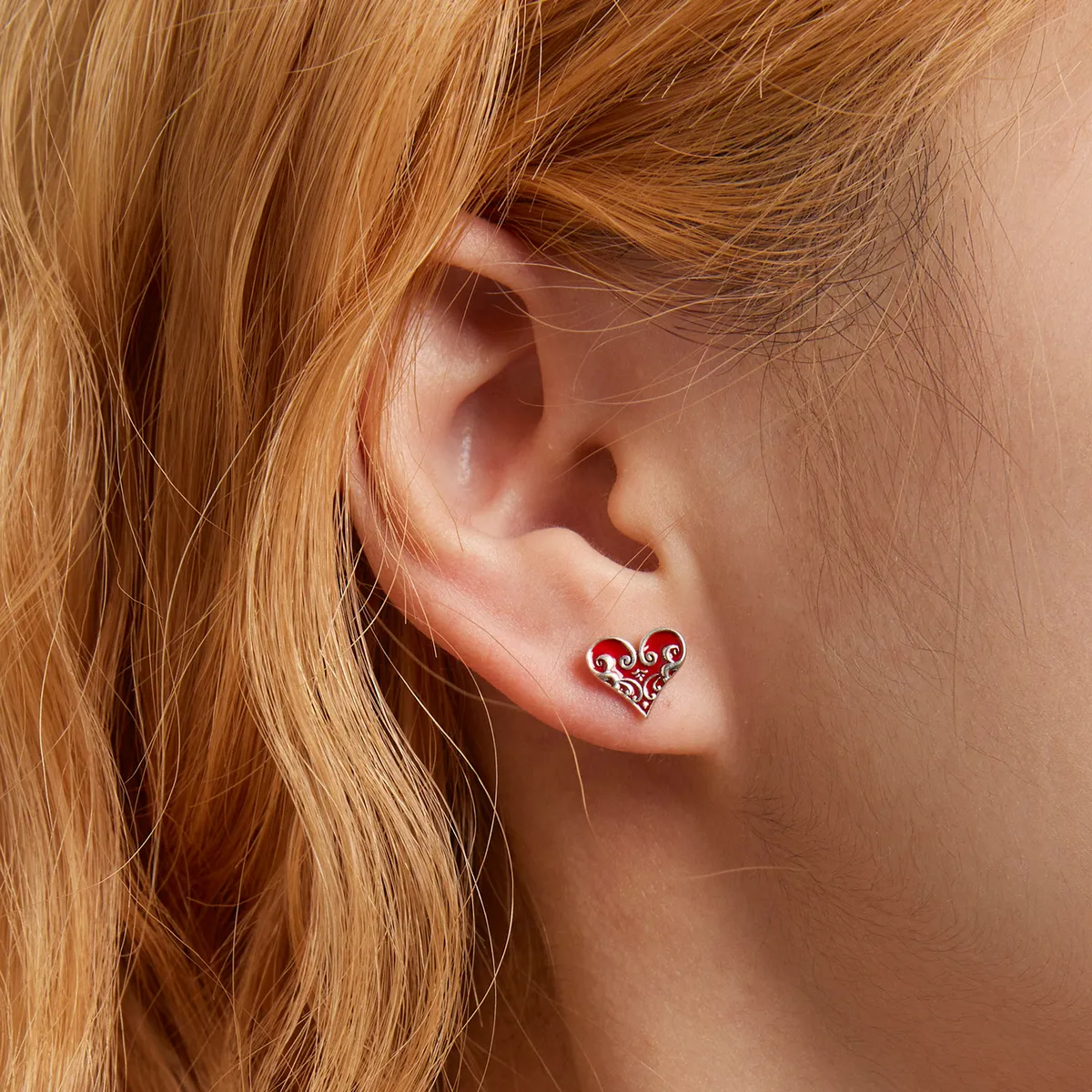 Pandora Style Poker Hearts Stud Earrings - SCE1378