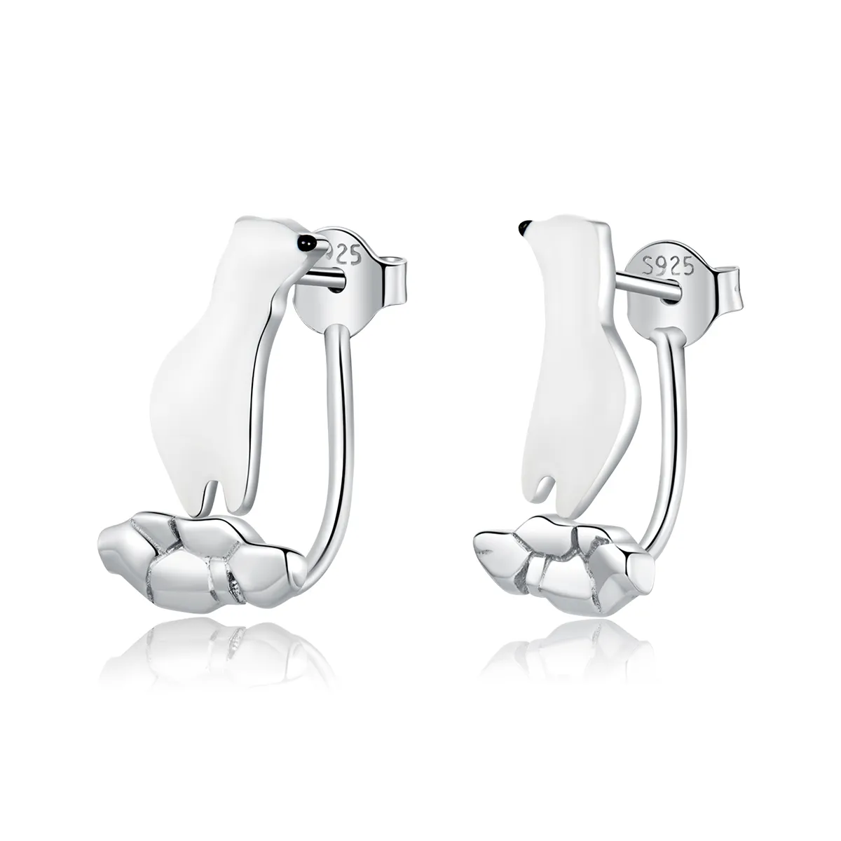 Pandora Style Polar Bear On Cracked Ice Stud Earrings - BSE347