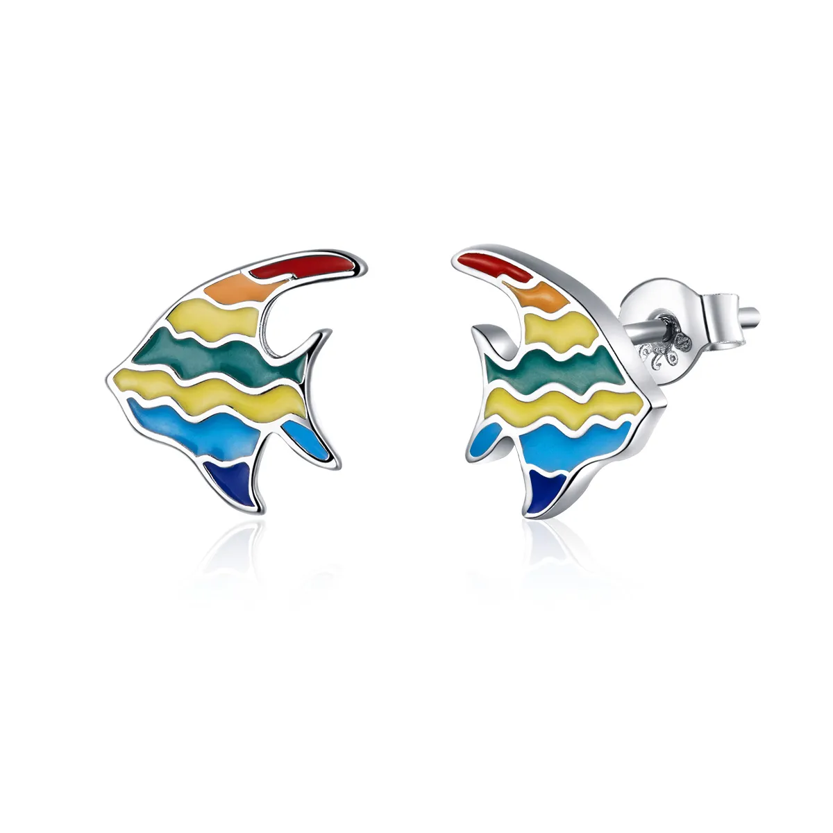 Pandora Style Rainbow Fish Stud Earrings - SCE824