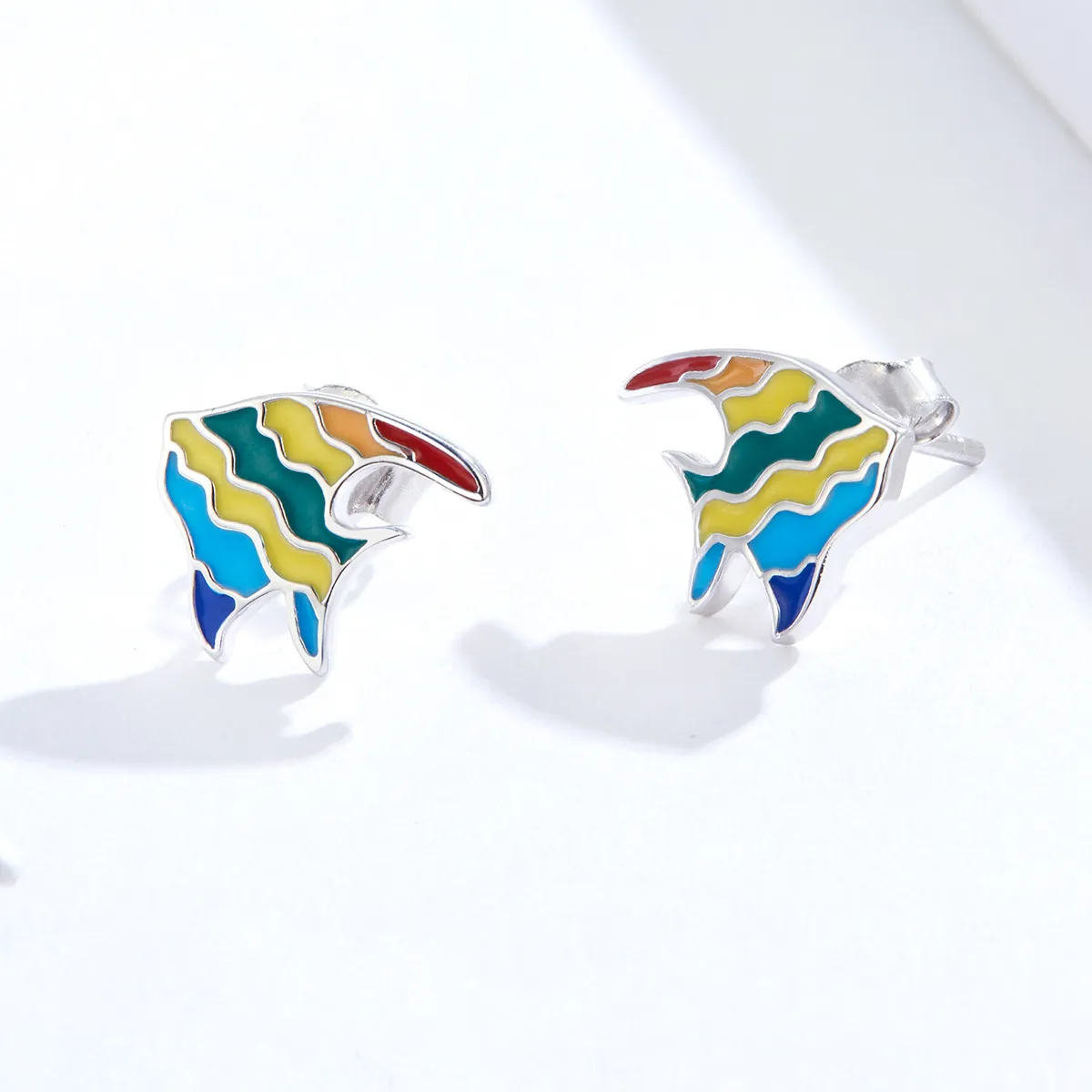 Pandora Style Rainbow Fish Stud Earrings - SCE824