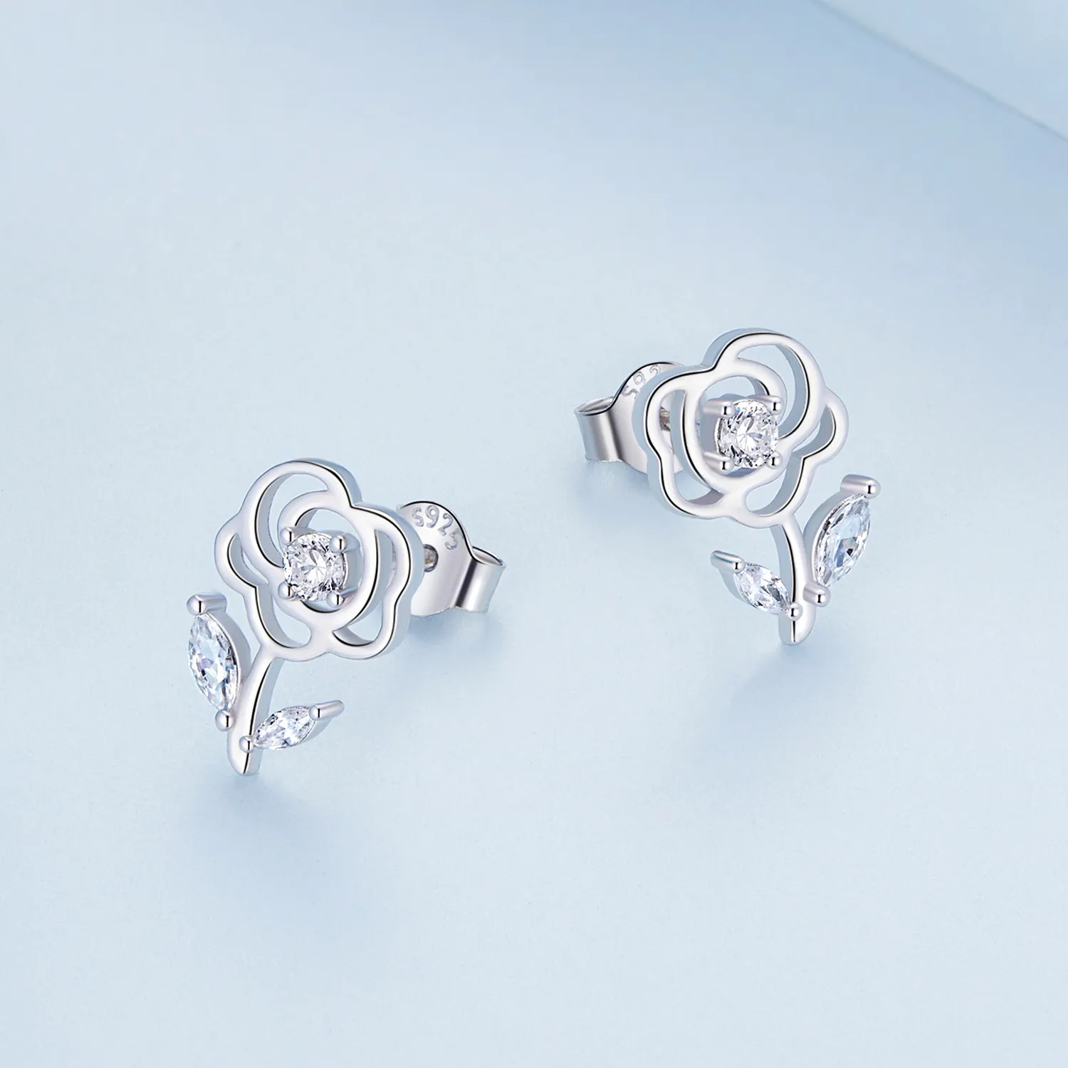 Pandora Style Roses Stud Earrings - BSE714