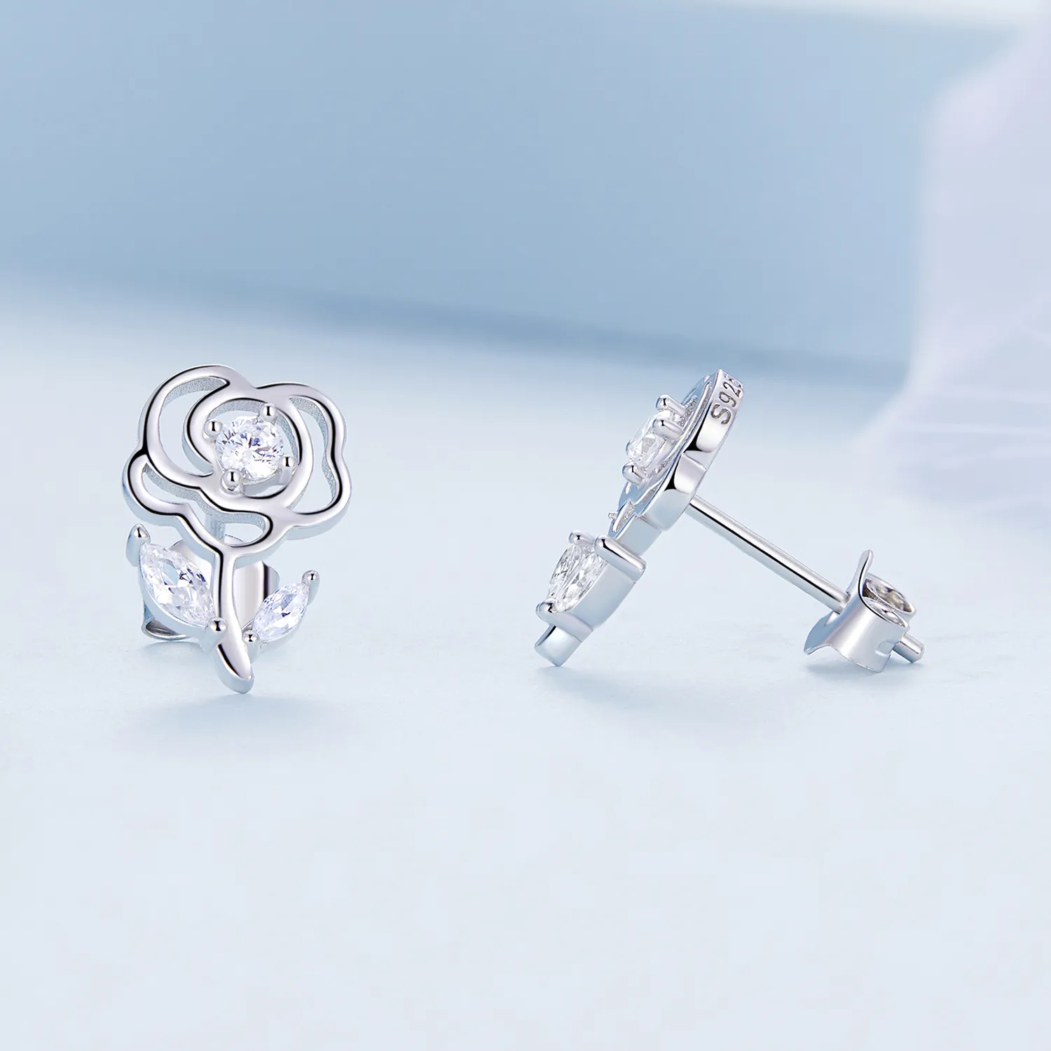 Pandora Style Roses Stud Earrings - BSE714