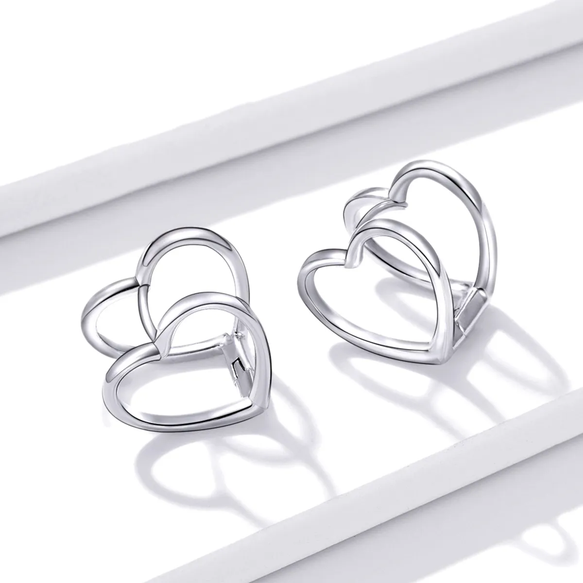 Pandora Style Simple - Double Heart Stud Earrings - BSE501