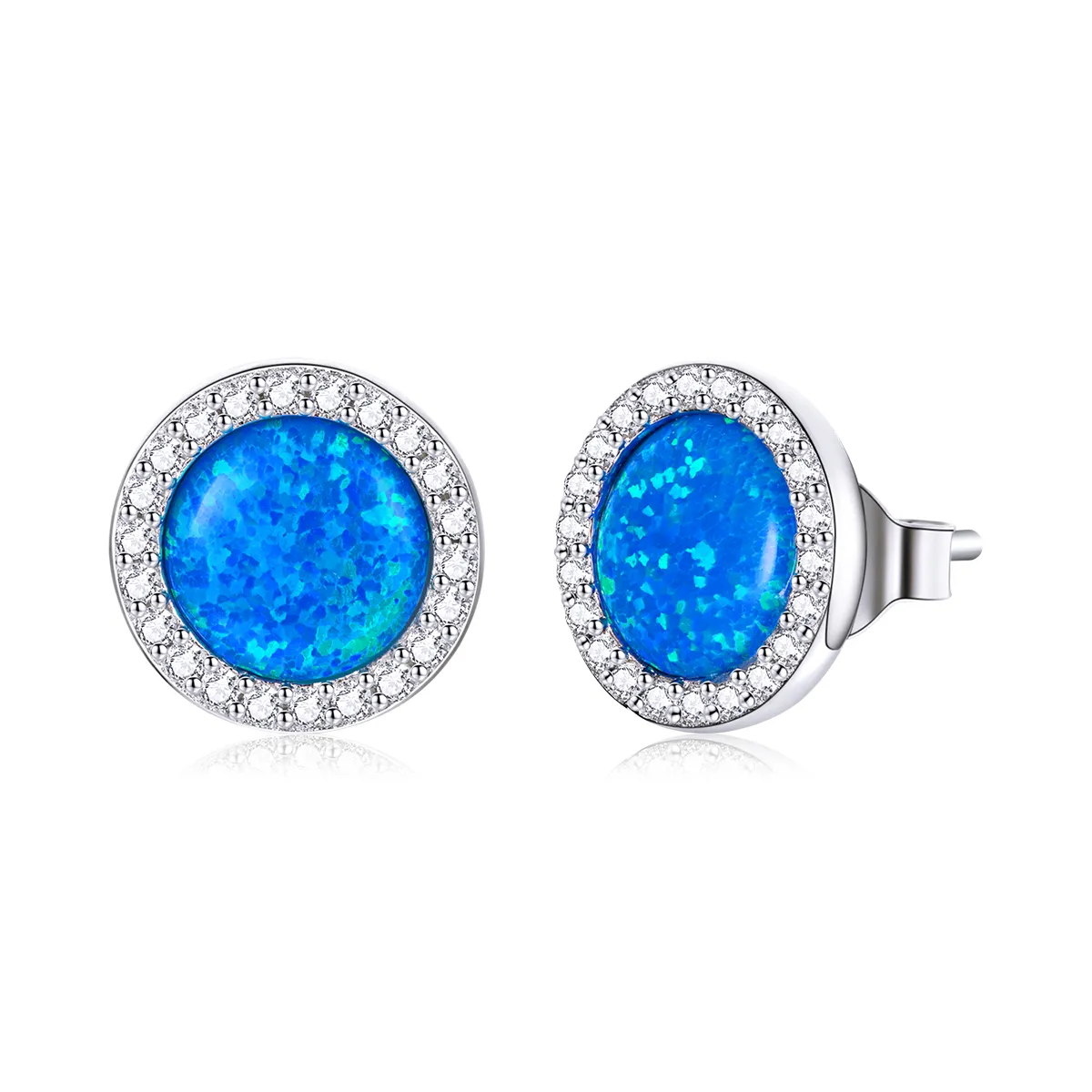 Pandora Style Simple Opal Stud Earrings - BSE467