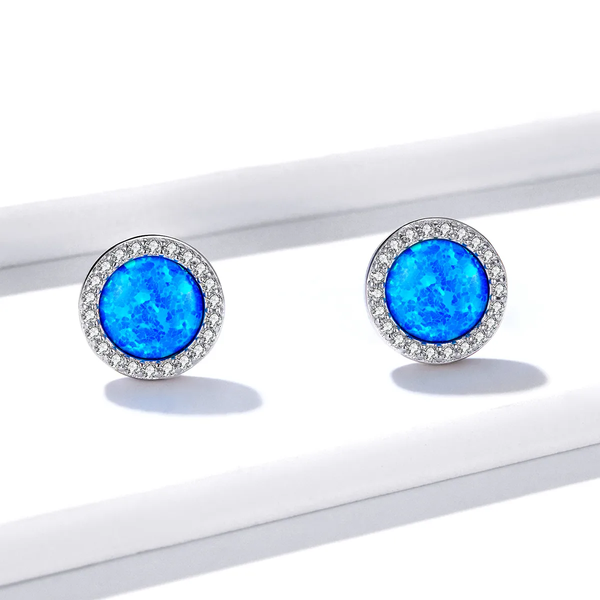 Pandora Style Simple Opal Stud Earrings - BSE467