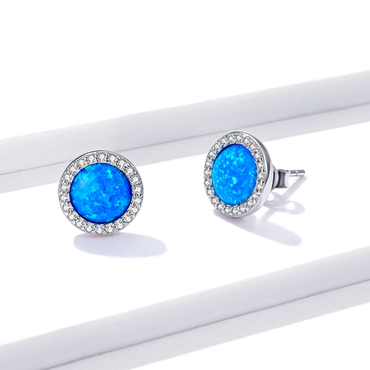 Pandora Style Simple Opal Stud Earrings - BSE467