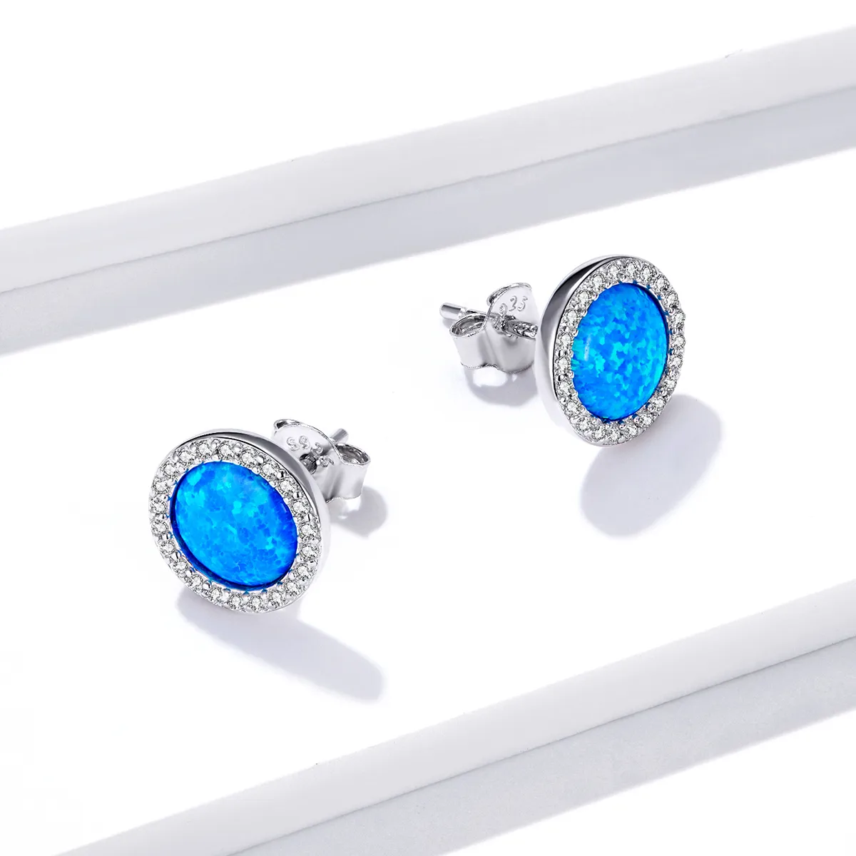 Pandora Style Simple Opal Stud Earrings - BSE467