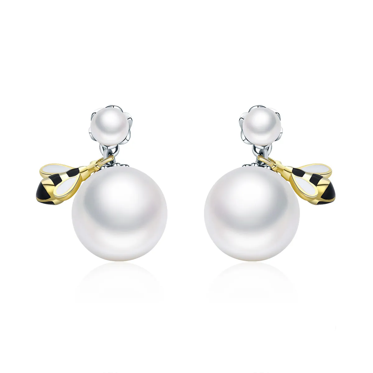 pandora style woman bee and pearl stud earrings sce232