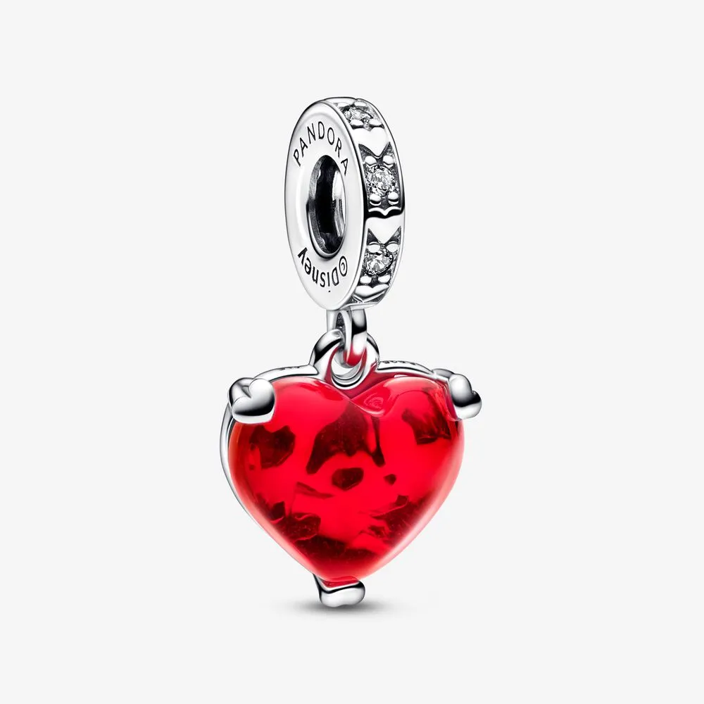 PANDORA Disney Mickey & Minnie Mouse Kiss Red Murano Glass Dangle Charm - 792522C01