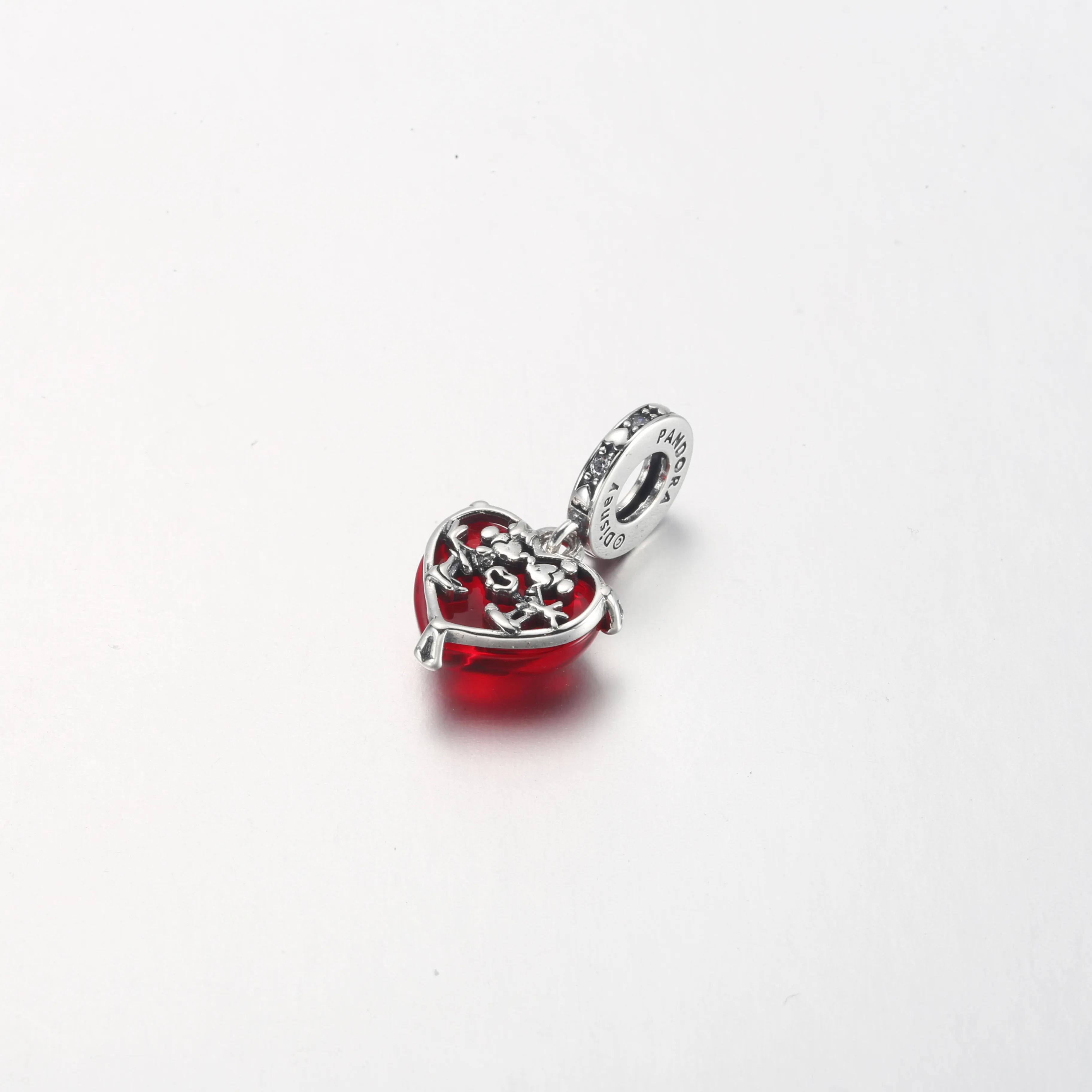 PANDORA Disney Mickey & Minnie Mouse Kiss Red Murano Glass Dangle Charm - 792522C01