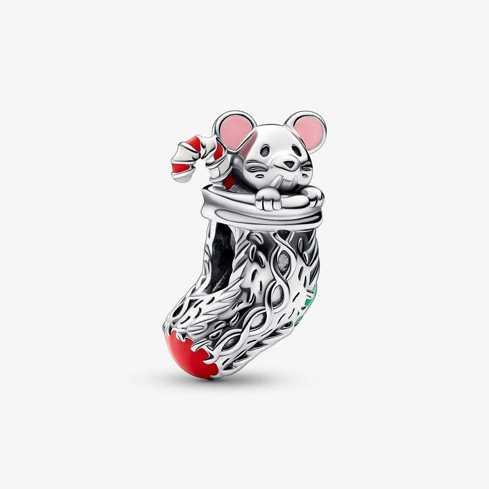 pandora festive mouse stocking charm 792366c01