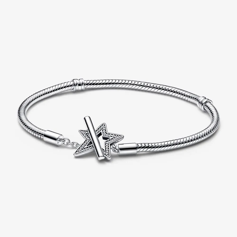 pandora moments asymmetric star tbar snake chain bracelet 592357c01