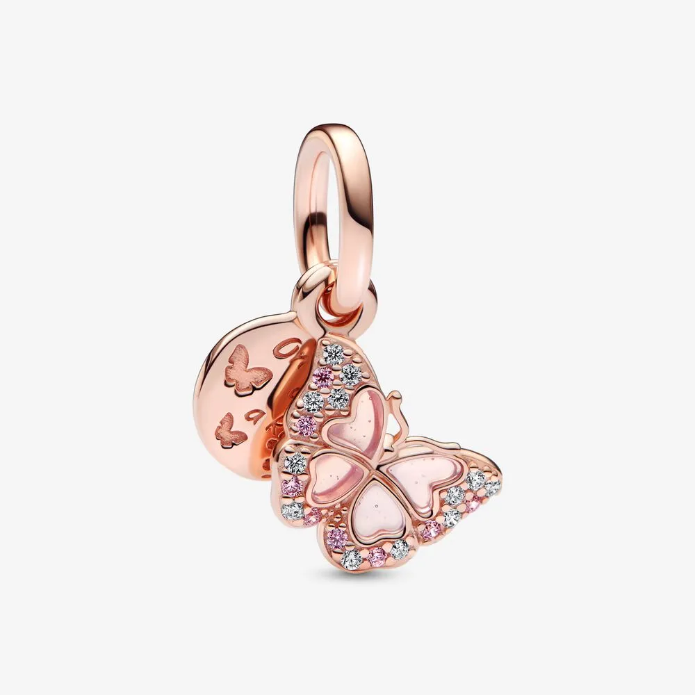 PANDORA Pink Butterfly & Quote Double Dangle Charm - 782555C01