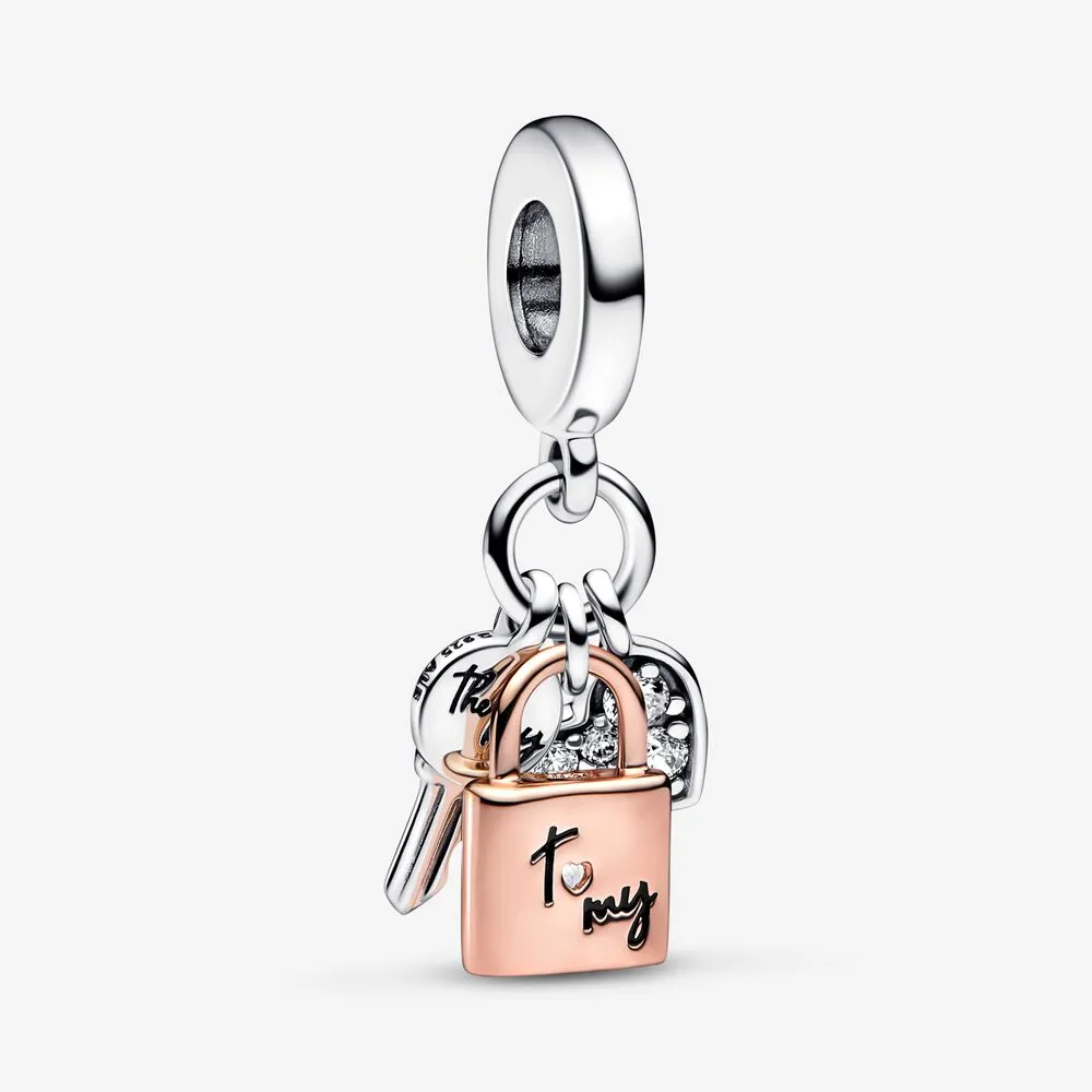 PANDORA Two-tone Key, Padlock & Heart Triple Dangle Charm - 782506C01