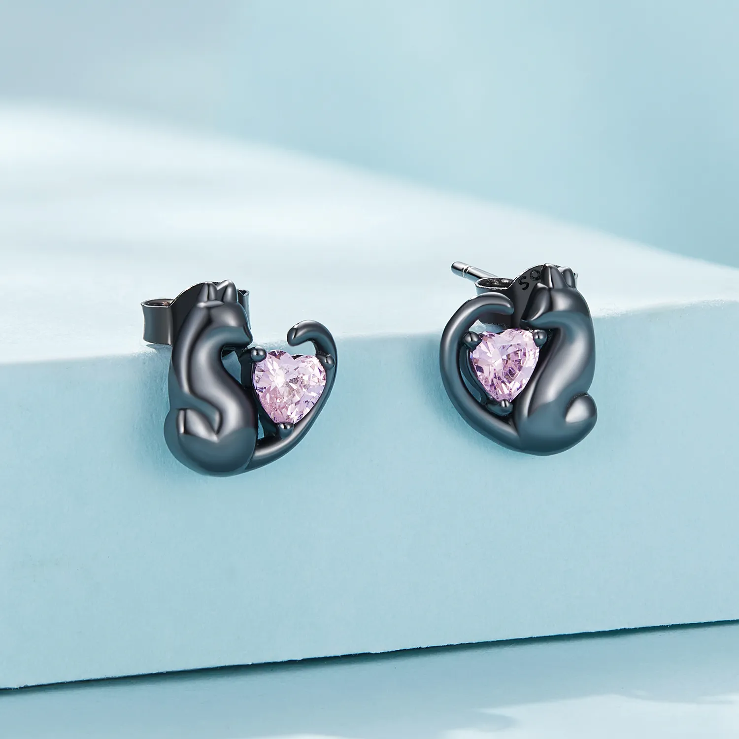 Pandora Style Black Cat Stud Earrings - SCE1591-D