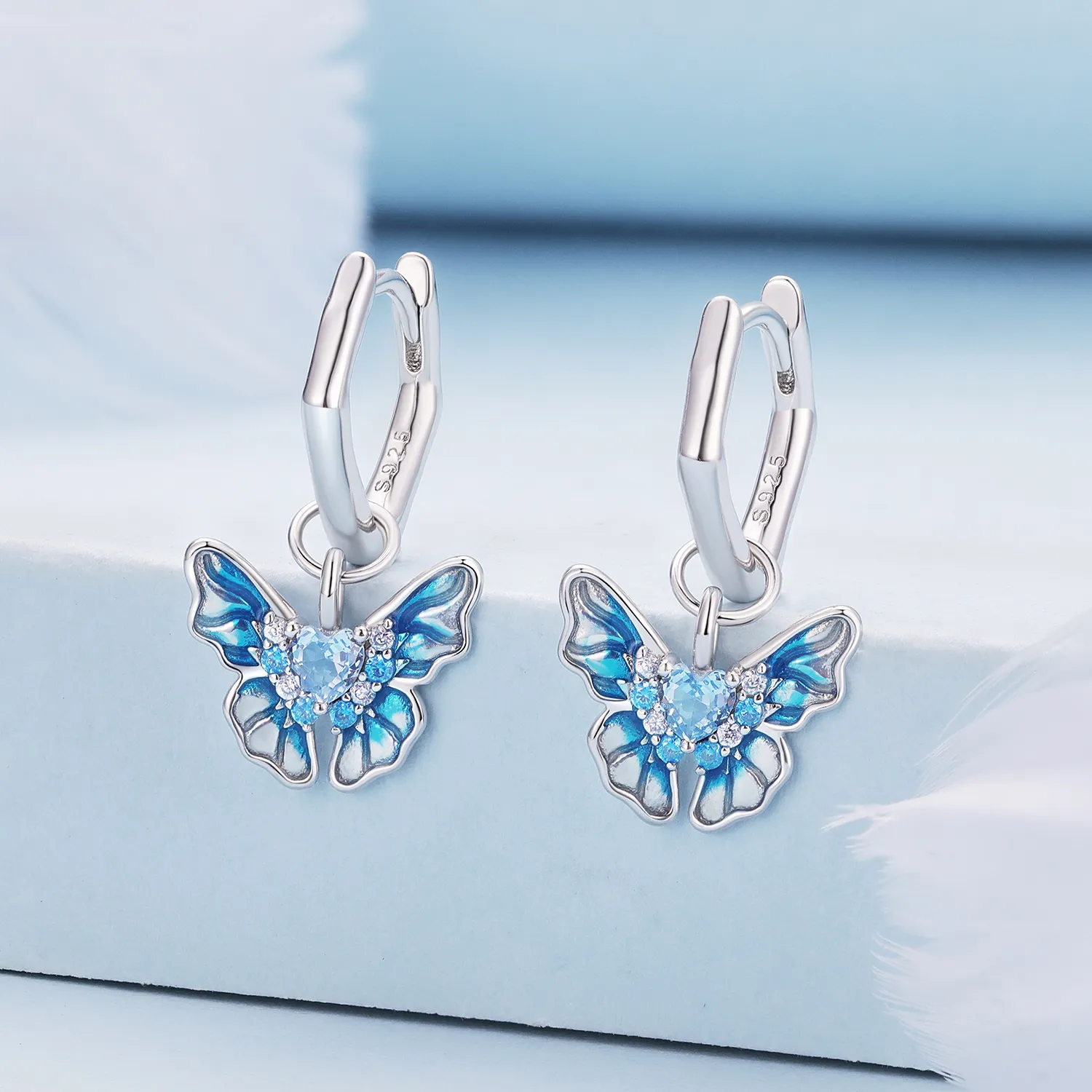 Pandora Style Butterfly Hoops Earrings - BSE845