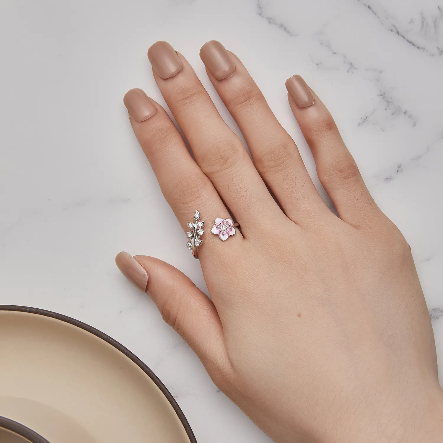 Pandora Style Cherry Blossoms Open Ring - BSR438