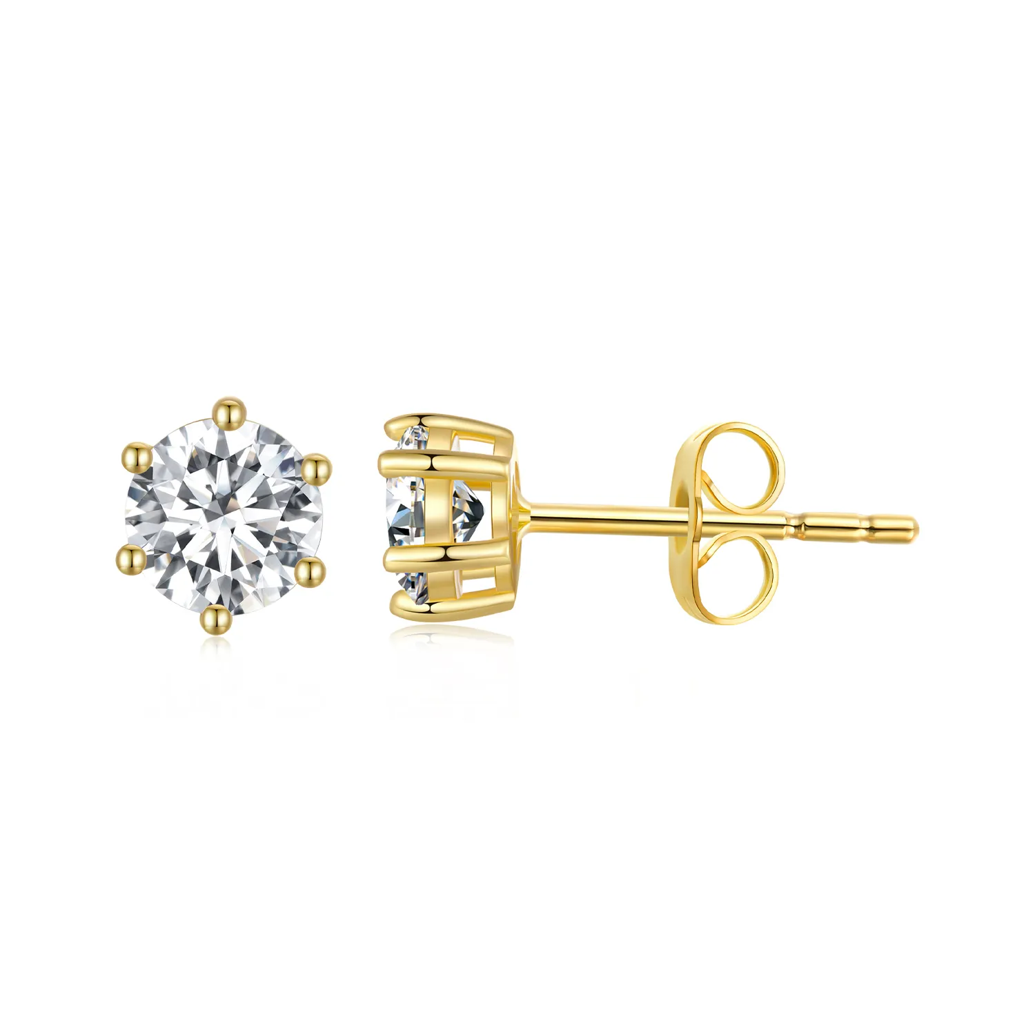 Pandora Style Gold Plated Shiny Zircon Stud Earrings - BSE615-4B