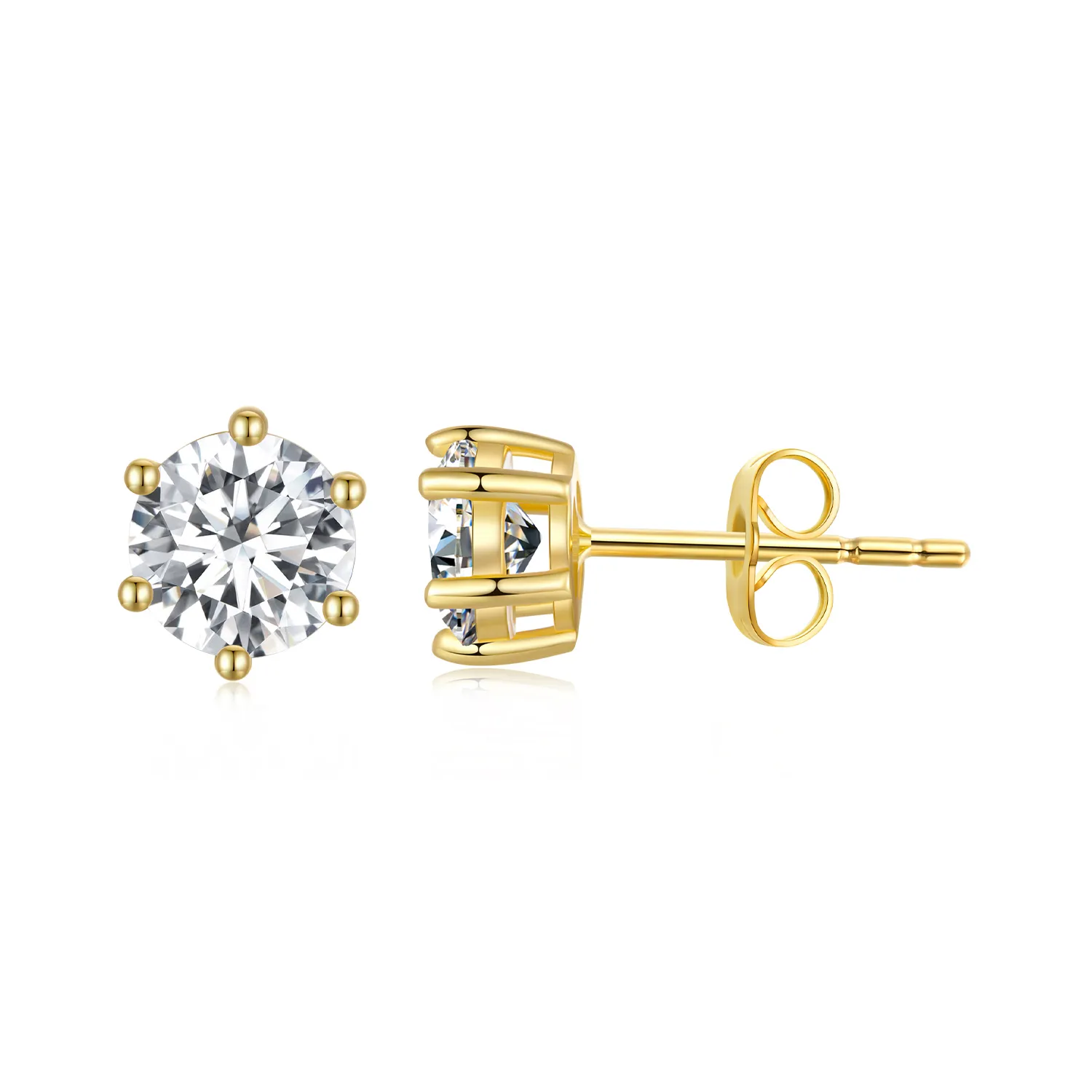 pandora style gold plated shiny zircon stud earrings bse6155b