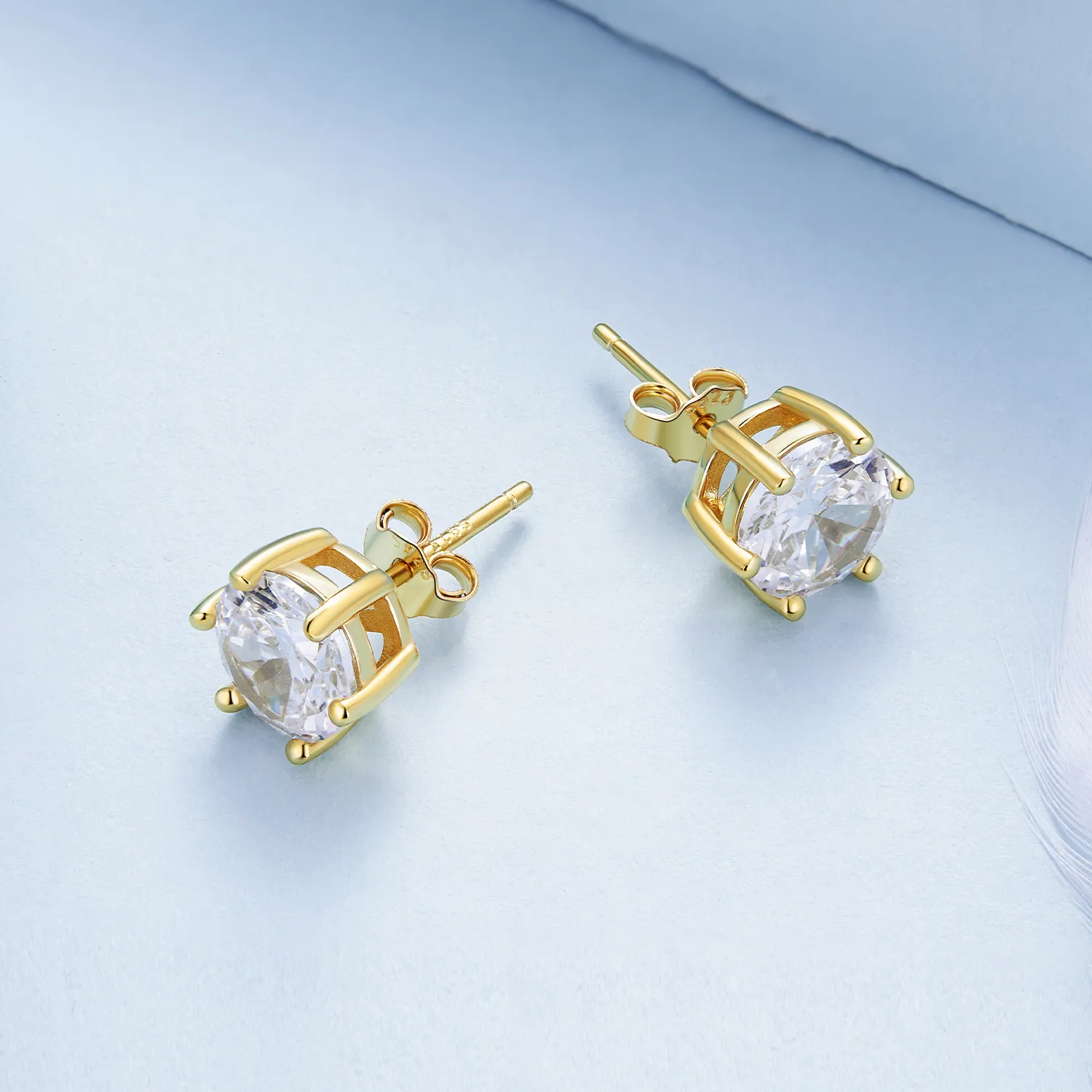 Pandora Style Gold Plated Shiny Zircon Stud Earrings - BSE615-7B