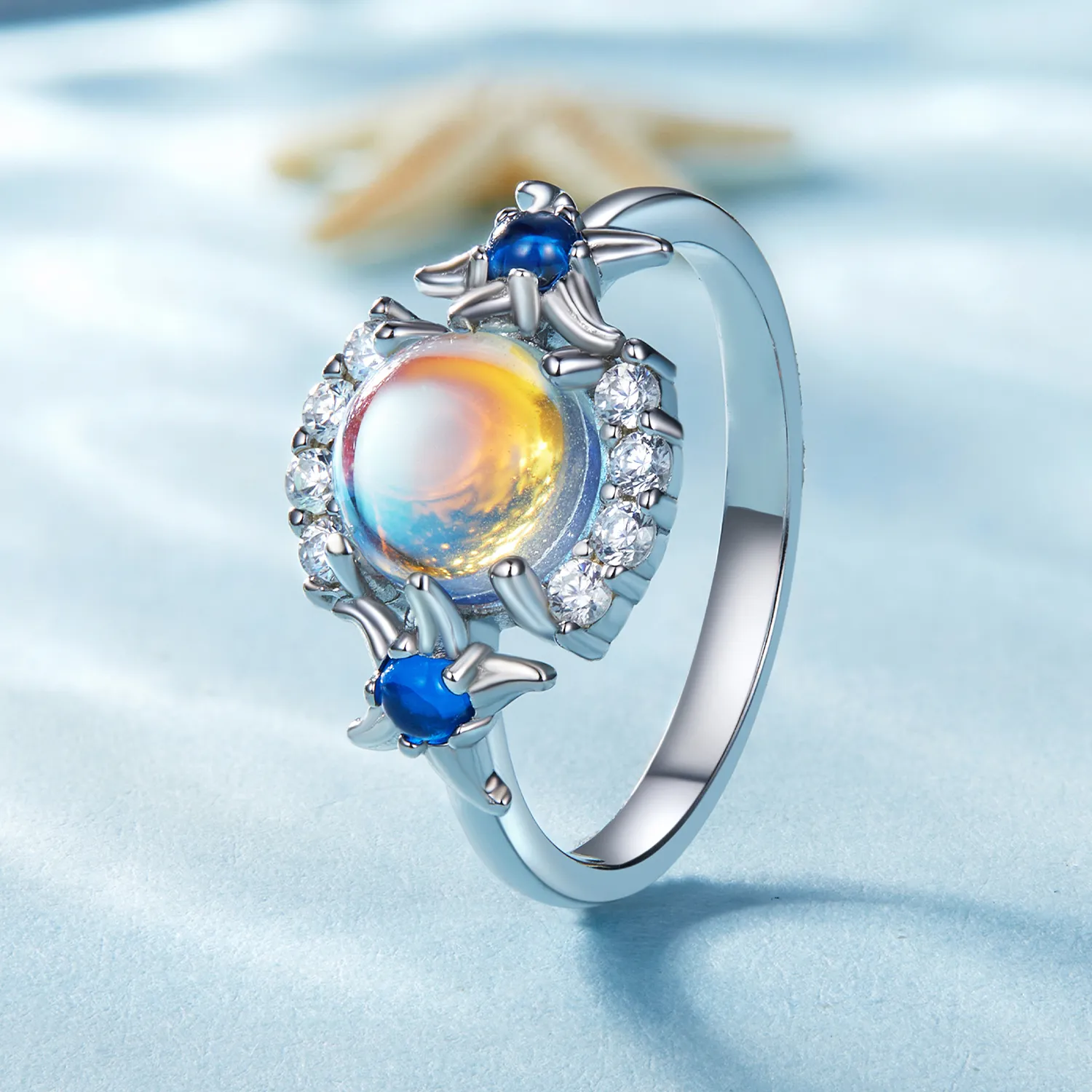 Pandora Style Gradient Moonstone Starfish Ring - BSR446