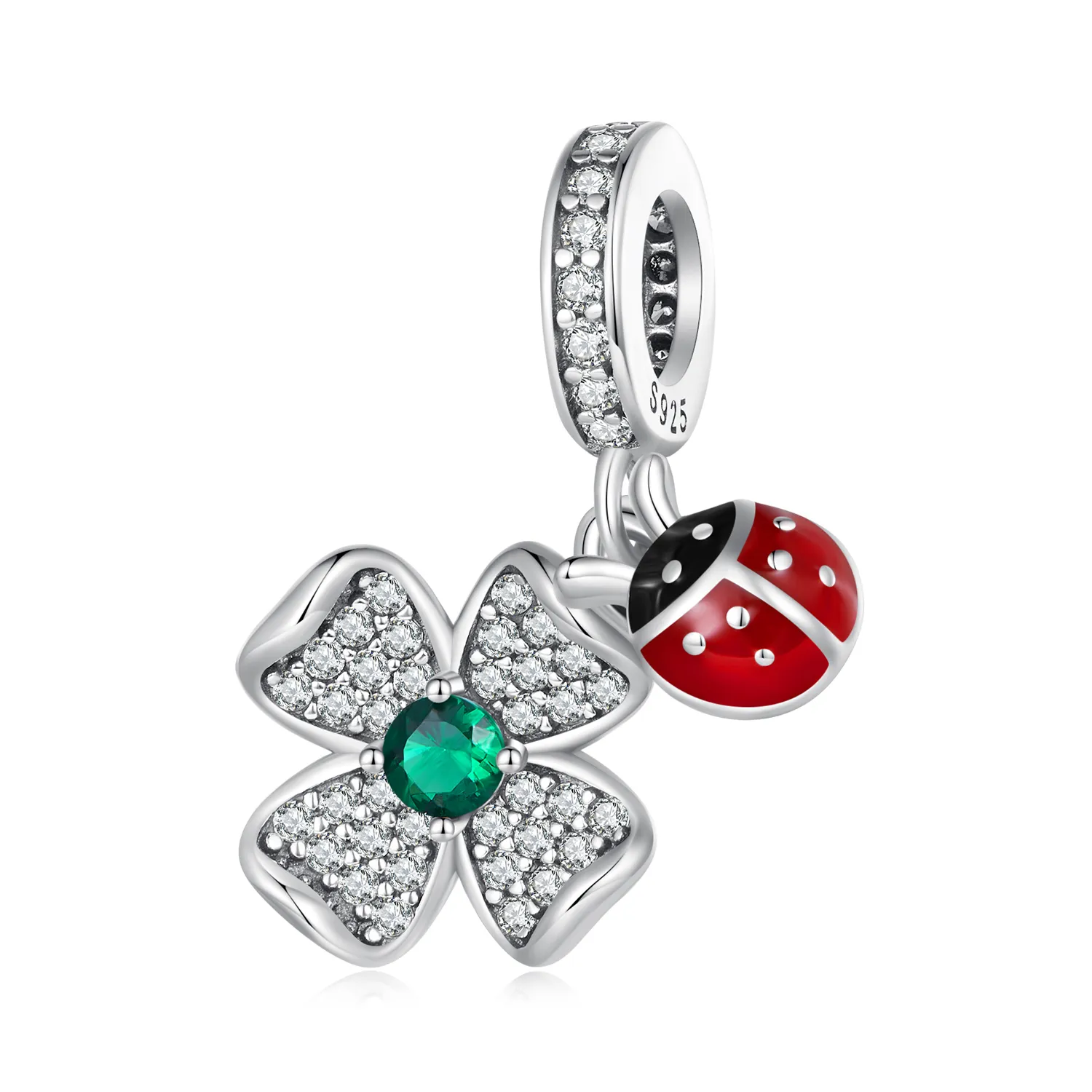 Pandora Style Lucky Clover Ladybug Pendant Charm - SCC2523