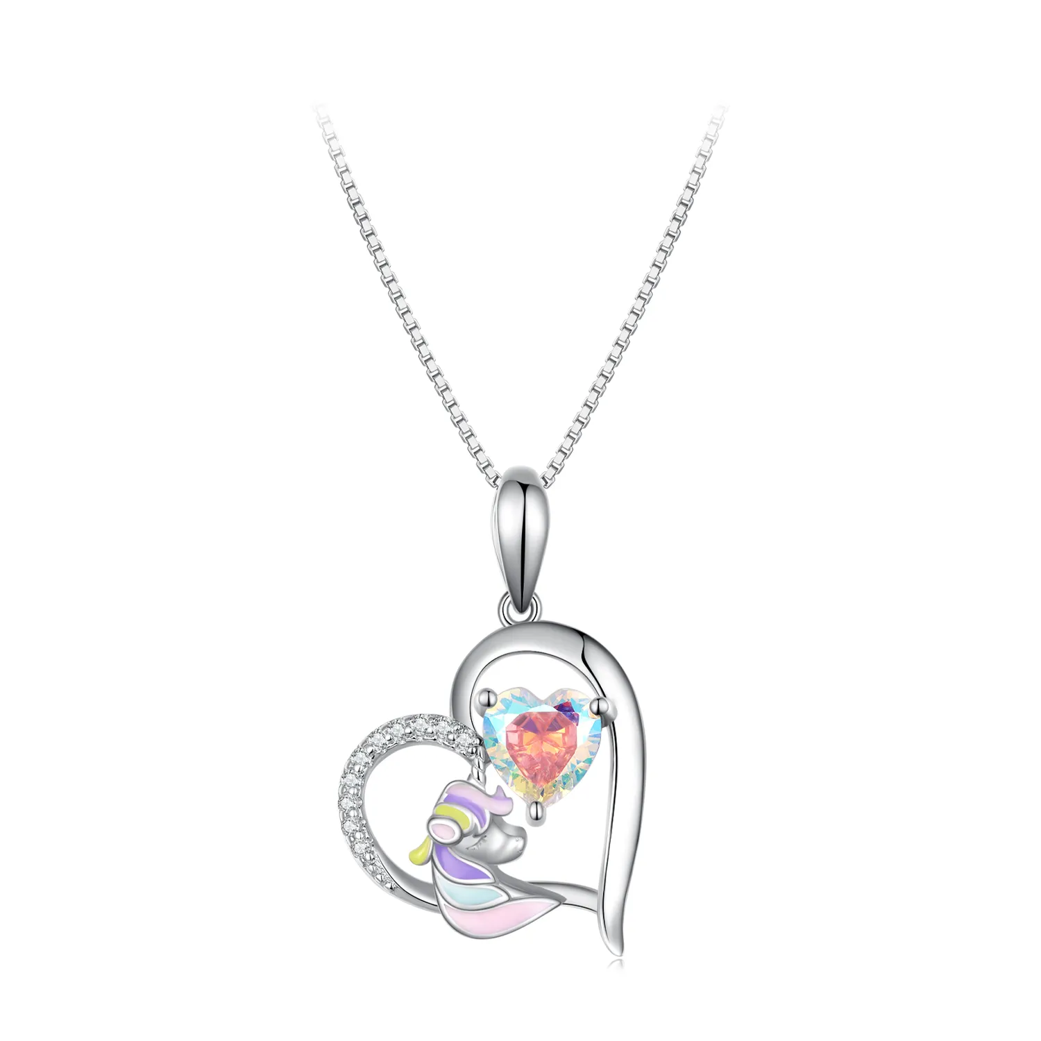 Pandora Style Necklace with Delicate Unicorn Heart - BSN328