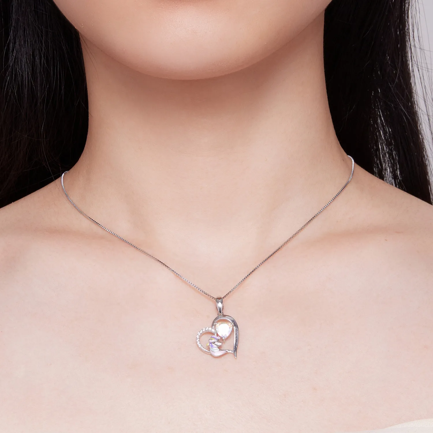 Pandora Style Necklace with Delicate Unicorn Heart - BSN328