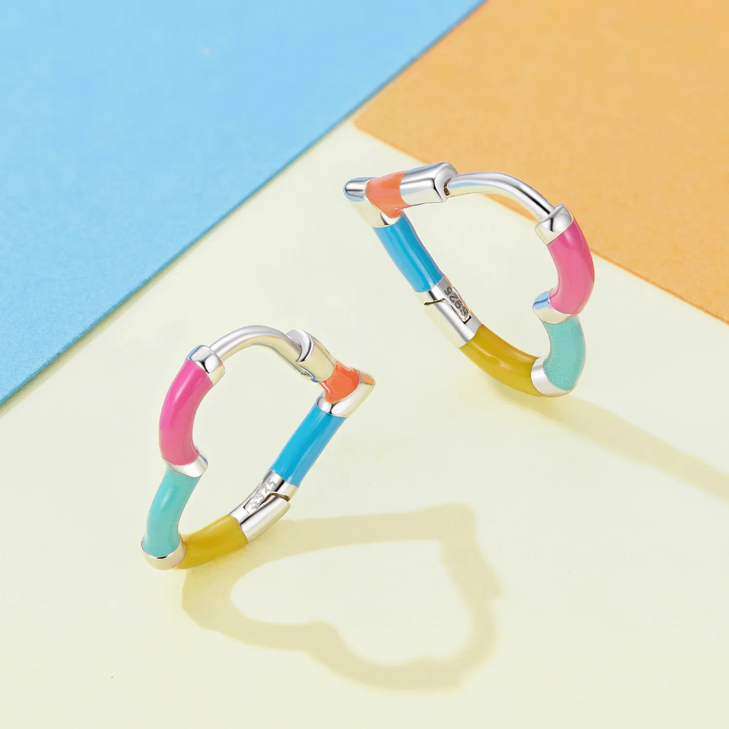 Pandora Style Rainbow Heart Hoops Earrings - SCE1607